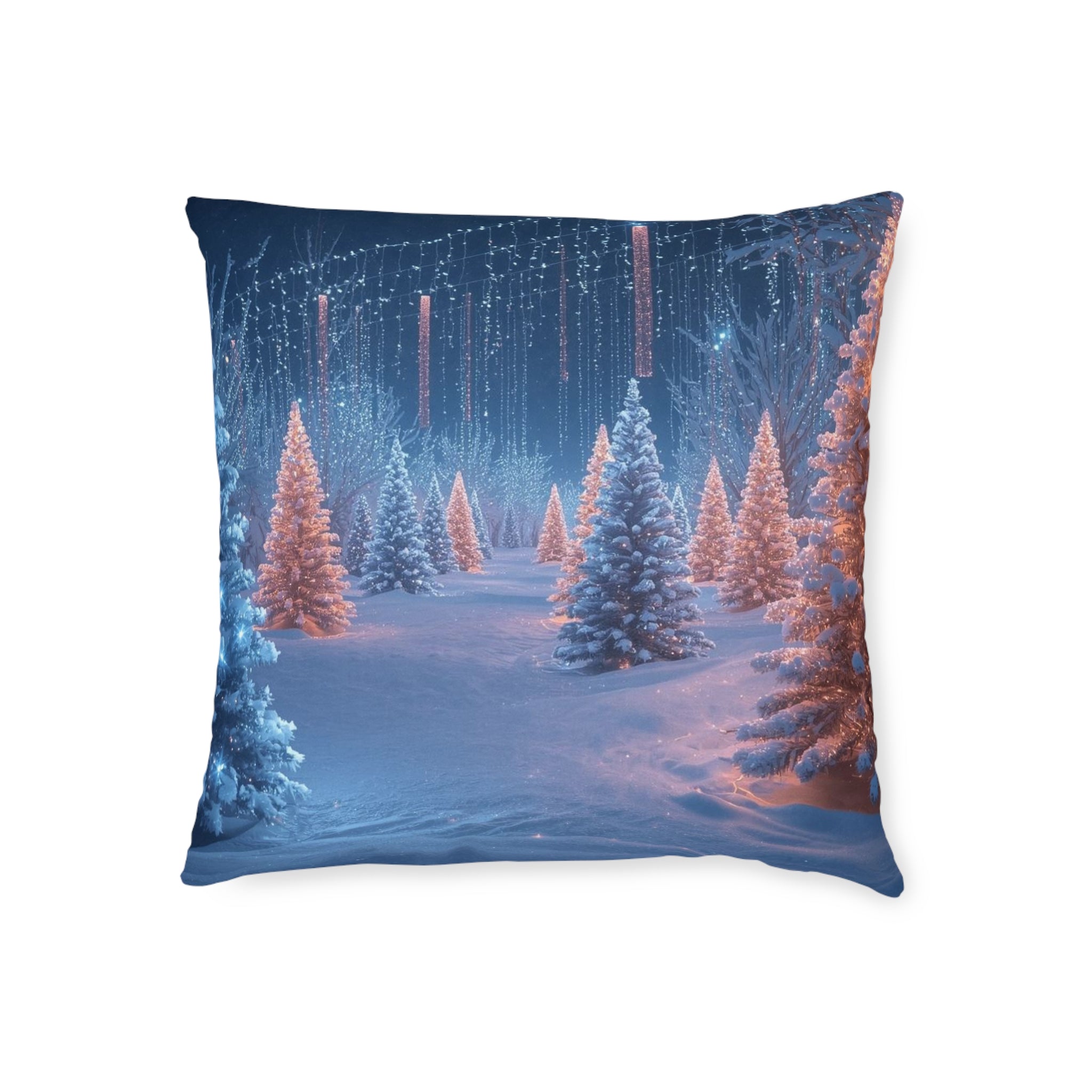 Winter Wonderland Christmas Pillow — Pink-Back Decorative Throw Pillow