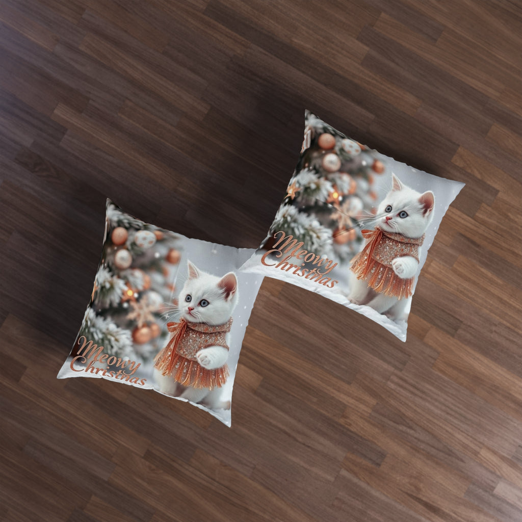 Meowy Christmas Cat Floor Pillow - Cute Holiday Square Cushion