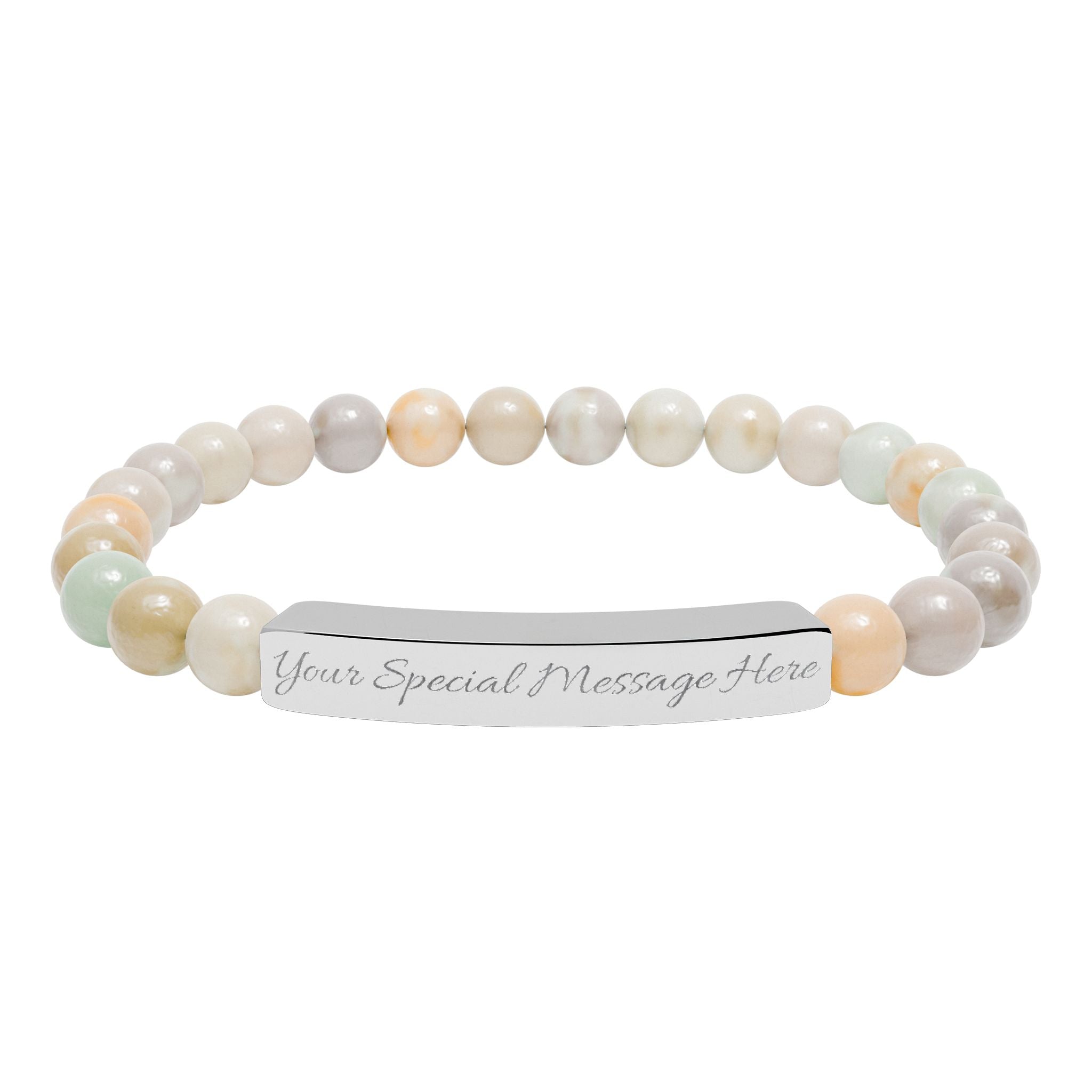 Personalized, Engravable Natural Stone Bar Bracelet — Personalized Stretch Beaded Bracelet