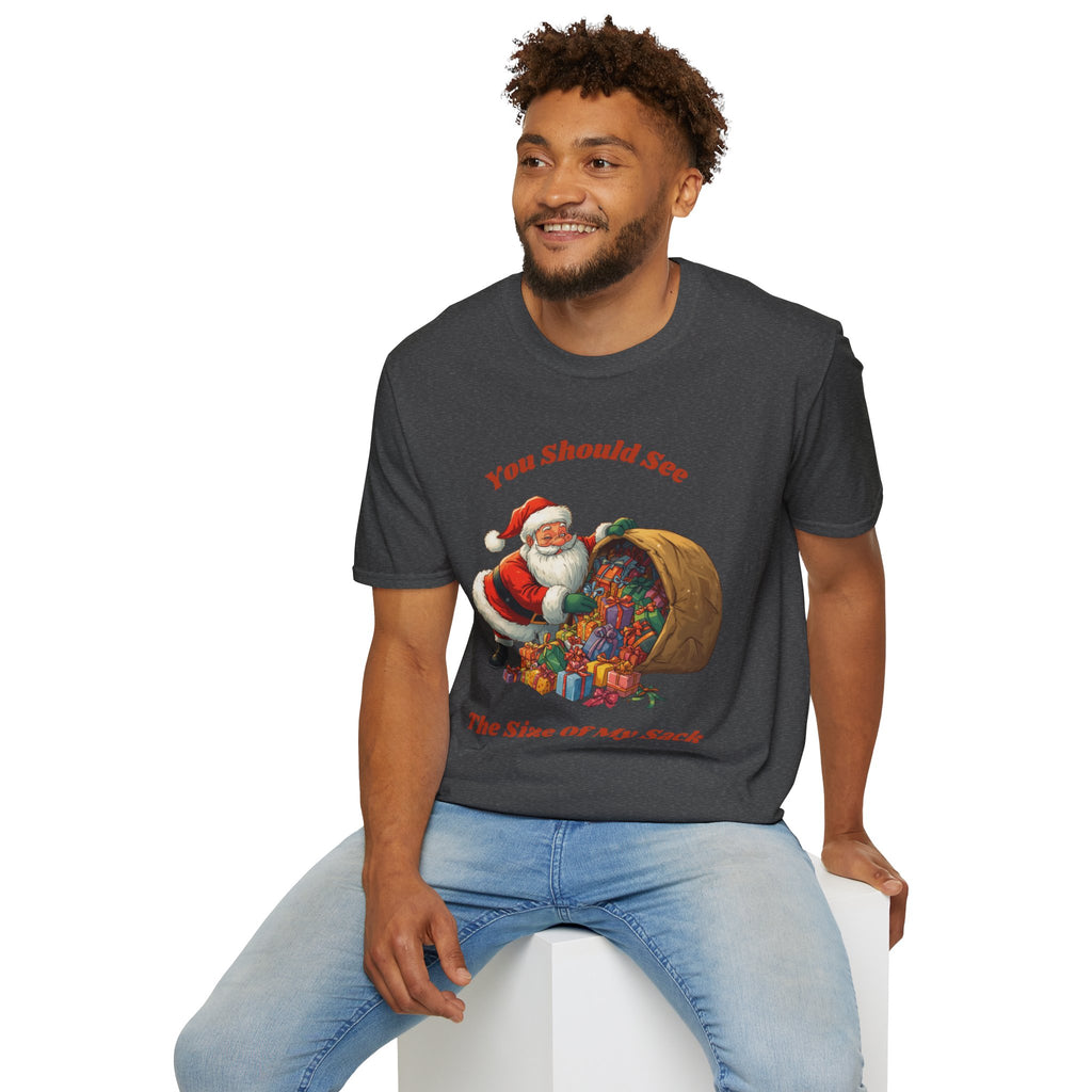Adult Themed Santa with Sack T-Shirt - 'You Should See The Size Of My Sack' Christmas Attire