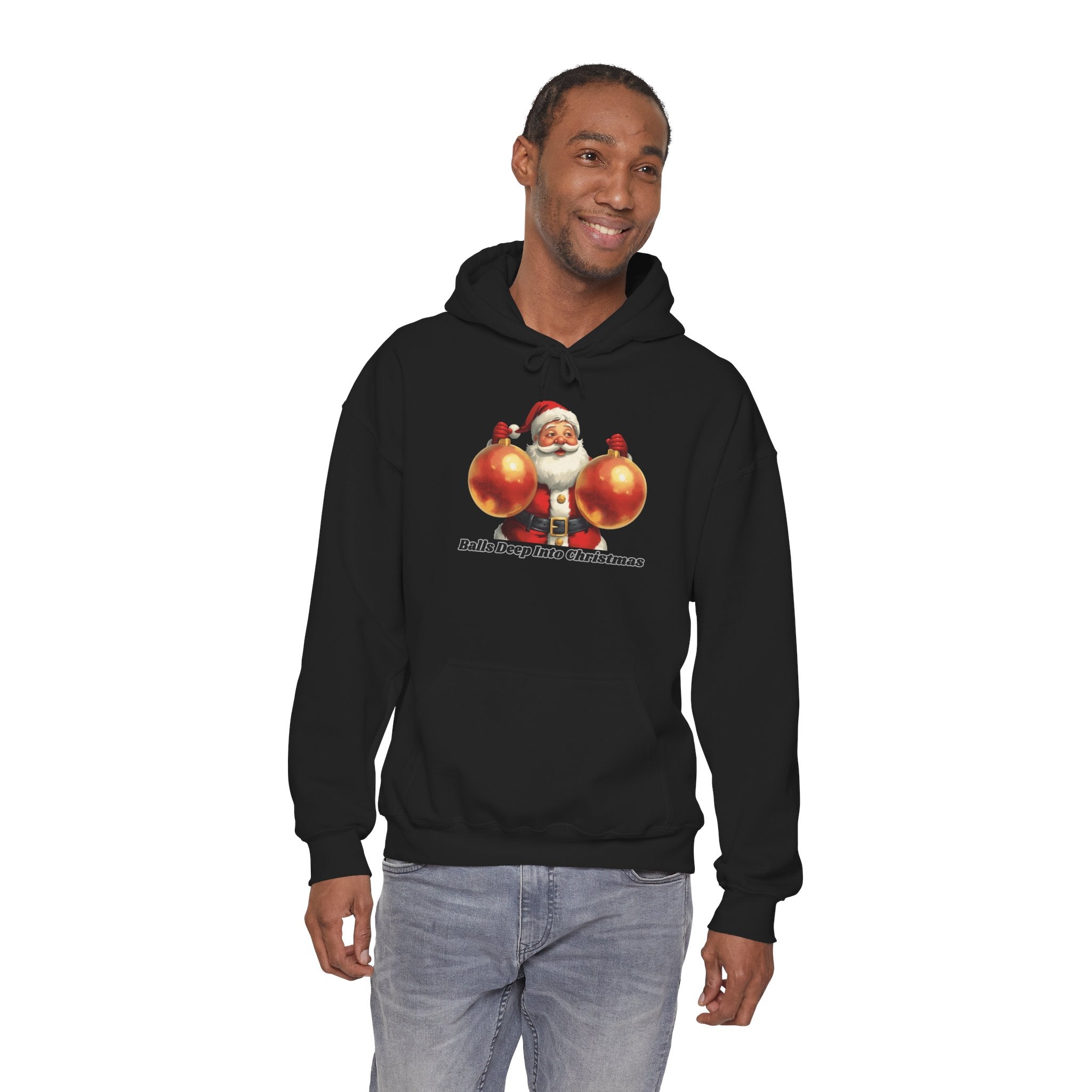 Adult Themed Santa Ornament Hoodie - 'Balls Deep Into Christmas' Christmas Attire