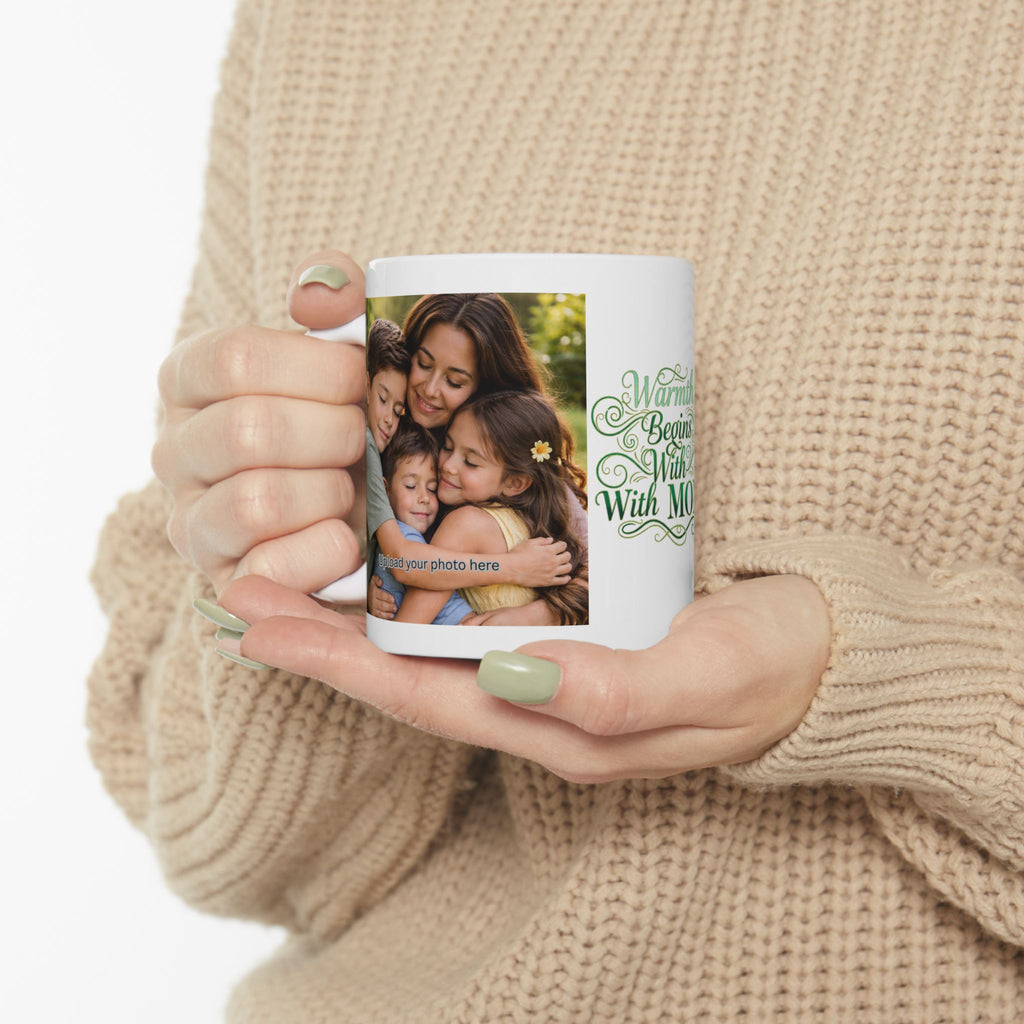 Mama Coffee Mug - "Warmth Begins With Mom" Ceramic Photo Mug (11oz & 15oz)