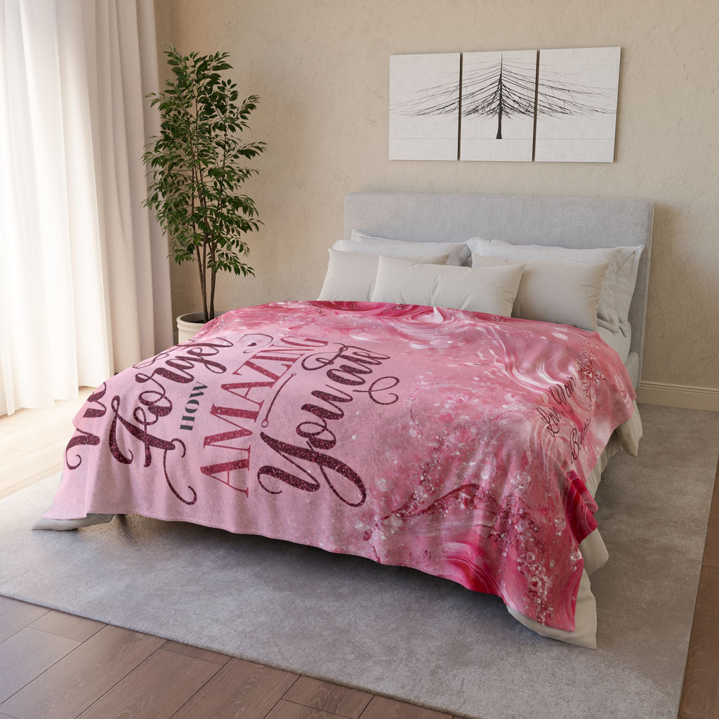 Inspirational Pink Sherpa Blanket - "Never Forget How Amazing You Are"