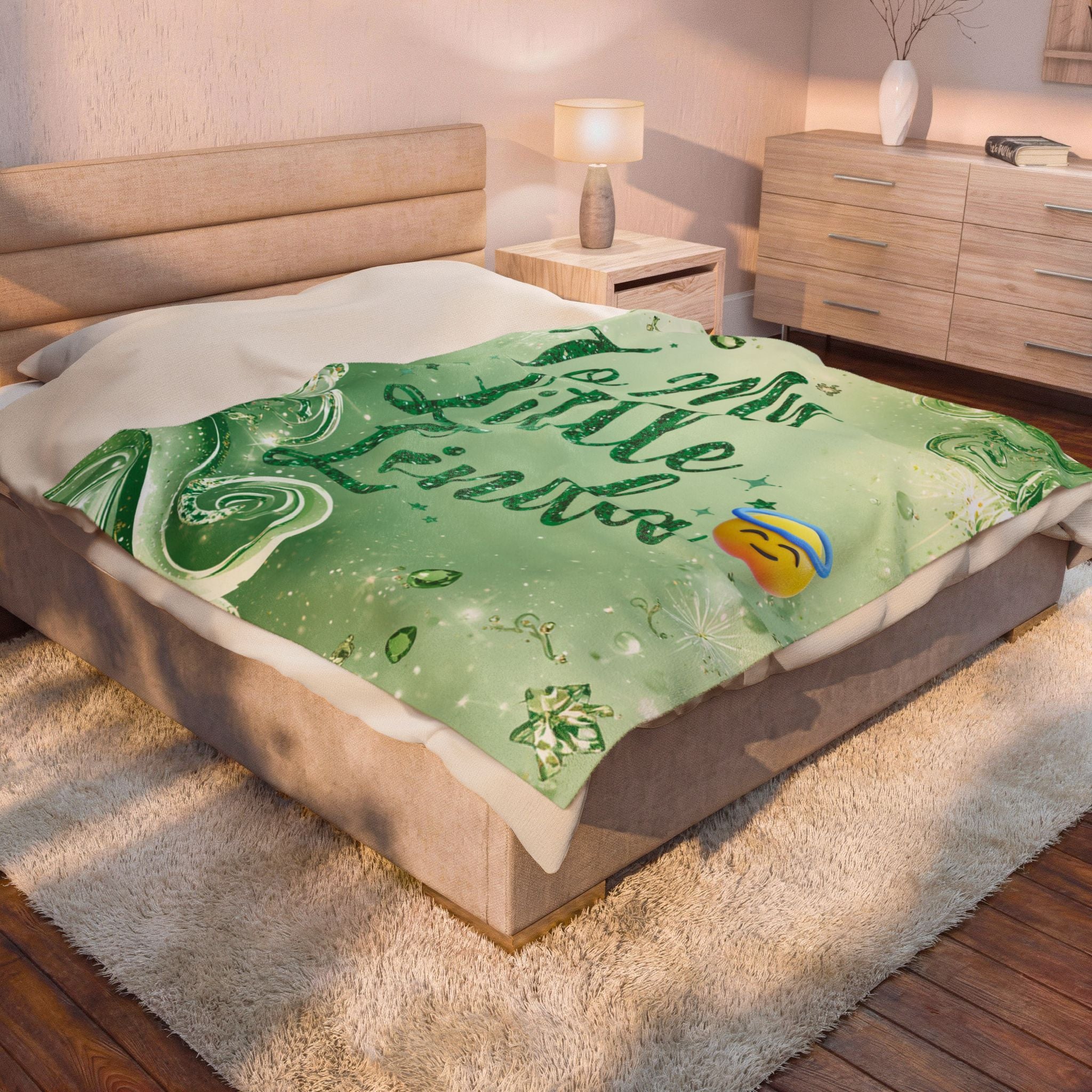 Plush Blanket — "To My Little Linda" Green Angelic Velveteen Throw