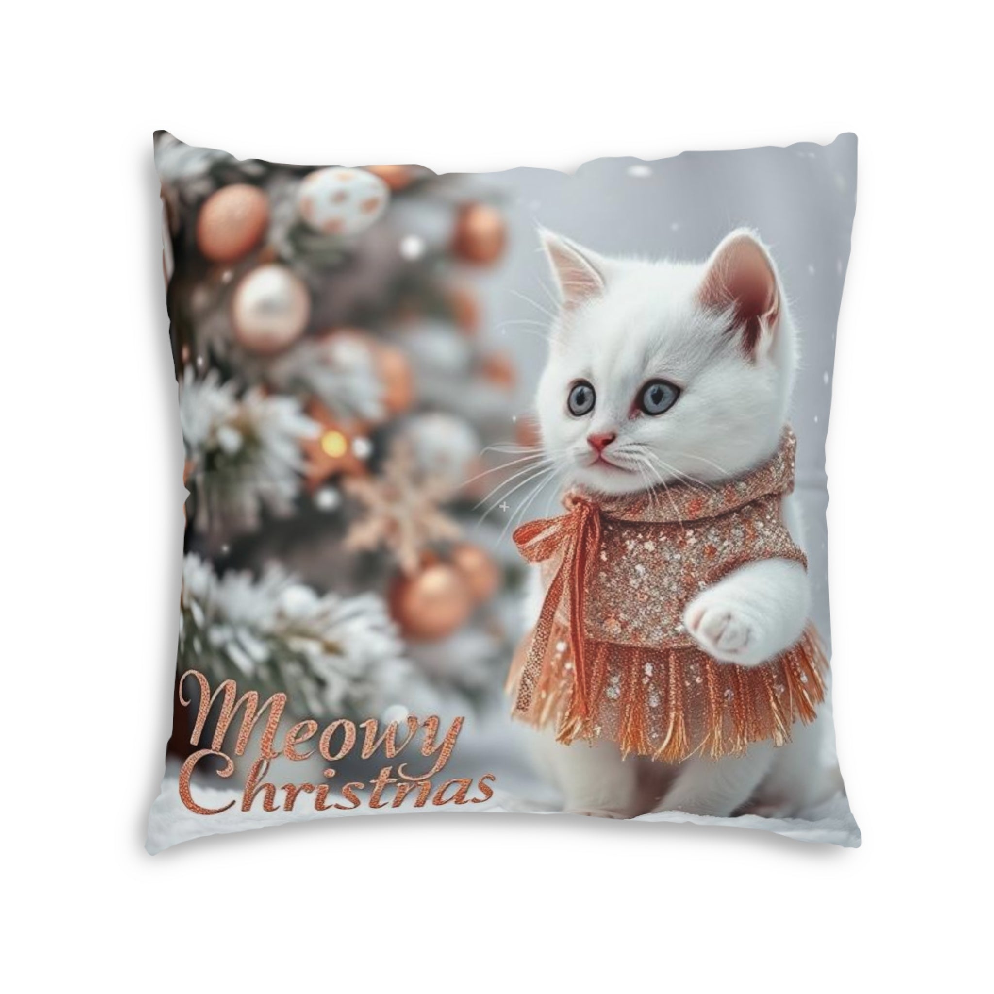 Meowy Christmas Cat Floor Pillow - Cute Holiday Square Cushion