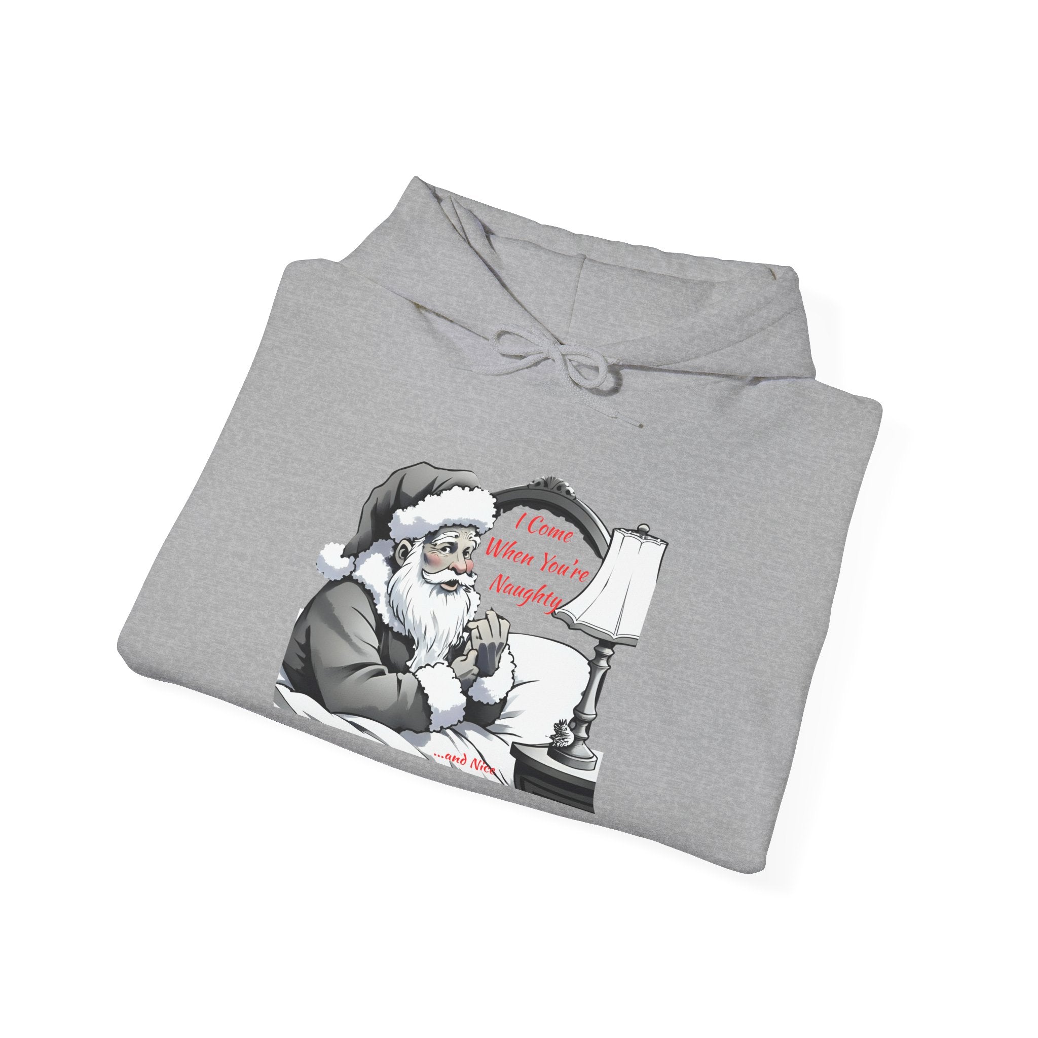 Adult Themed Santa In Bed Hoodie - 'I Come When You're Naughty' Christmas Attire