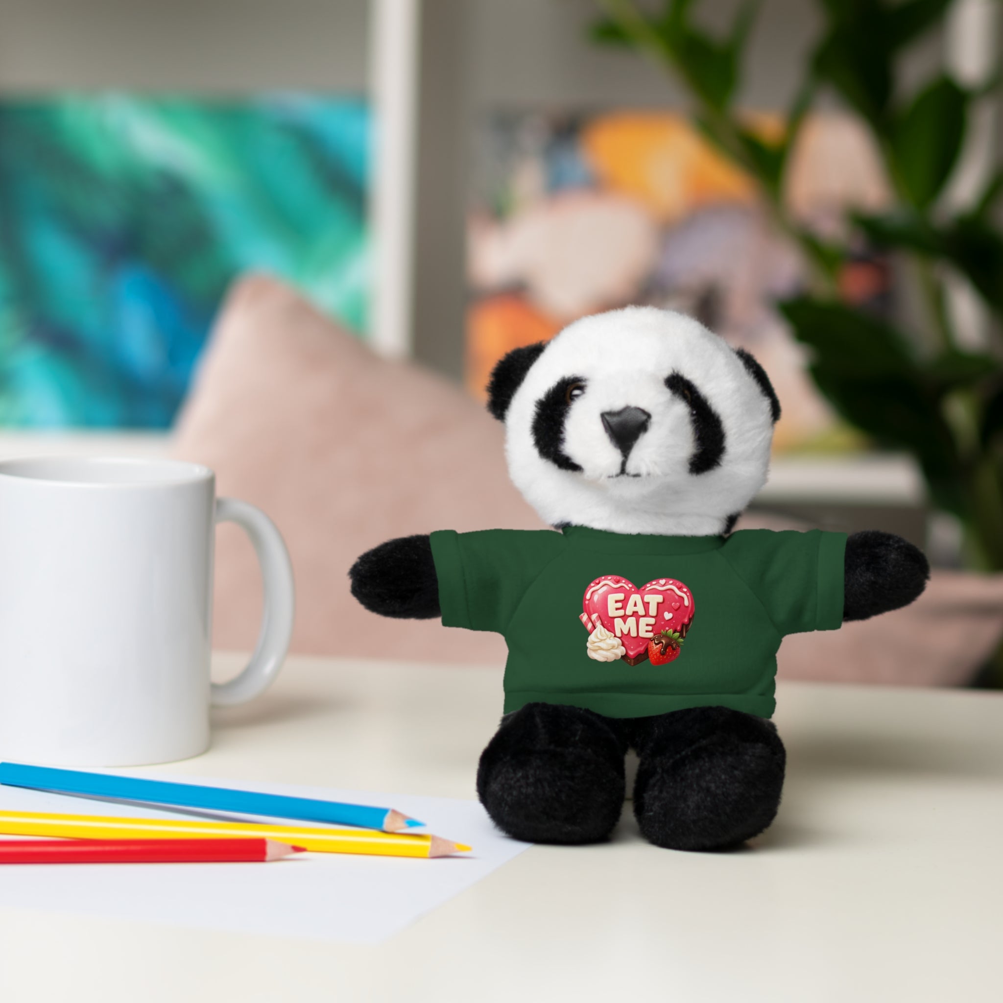 "EAT ME" Heart Tee Plush — Cute Brown Teddy, Sheep, Panda or Jaguar Stuffed Animal Gift