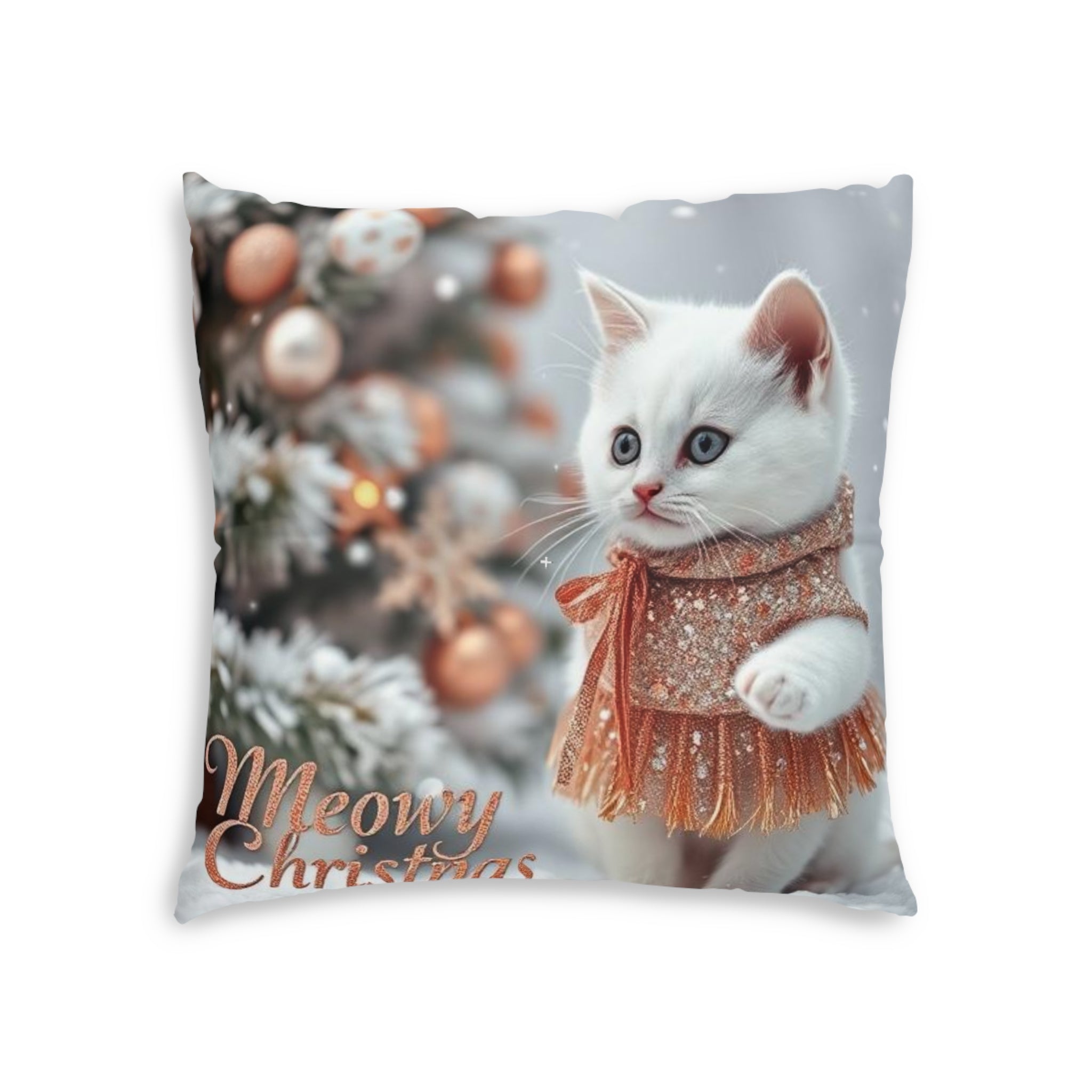 Meowy Christmas Cat Floor Pillow - Cute Holiday Square Cushion