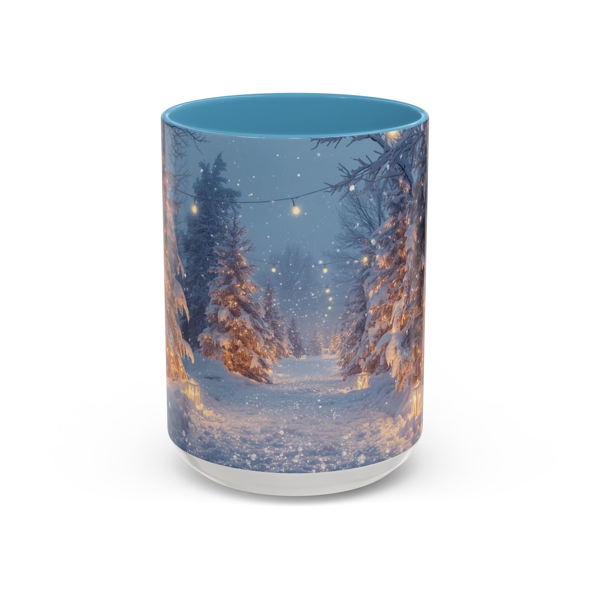 Winter Cabin Snowy Forest Accent Coffee Mug — Cozy Holiday Snow Scene (11/15oz)