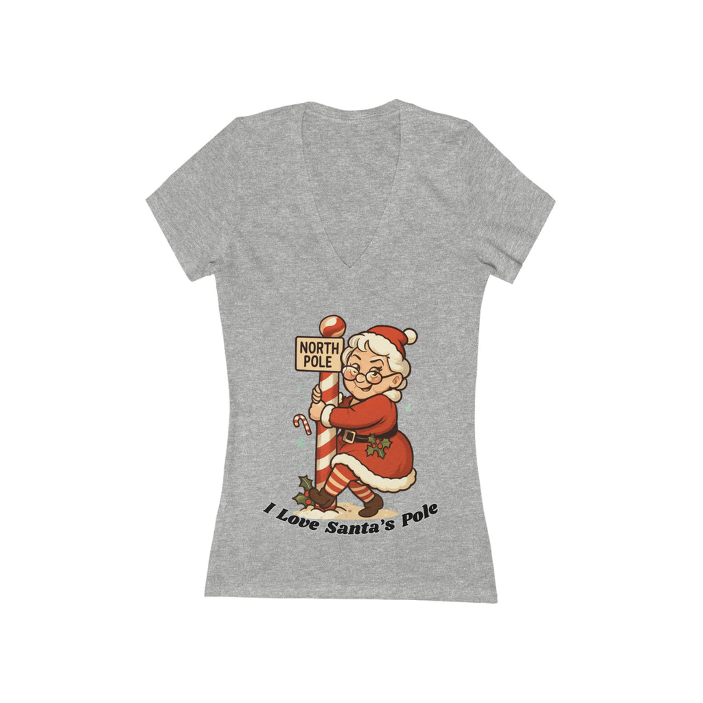 Adult Themed Mrs. Clause V-Neck Tee — 'I Love Santa's Pole' Christmas Attire
