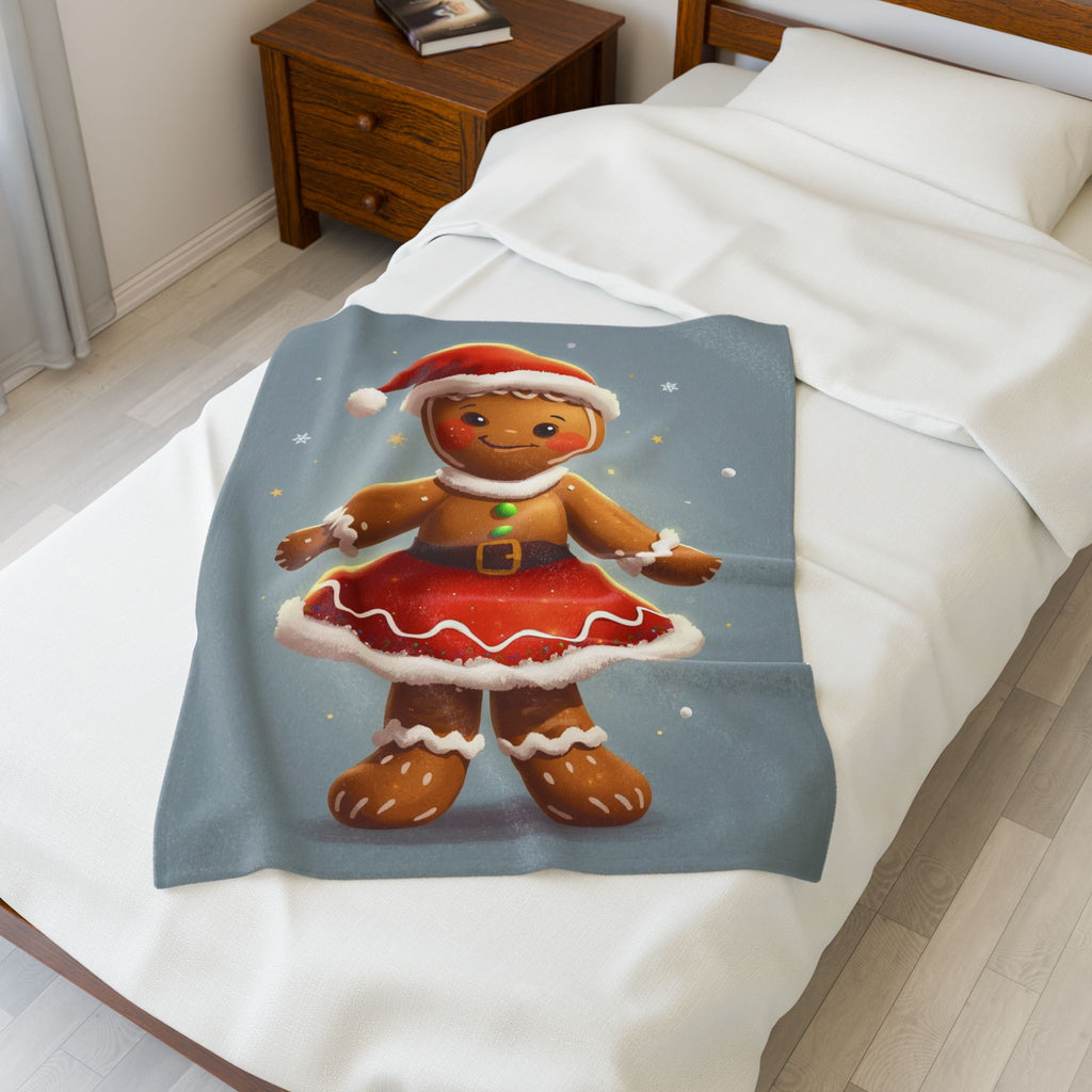 Gingerbread Girl Christmas Plush Blanket — Cute Holiday Velveteen Throw