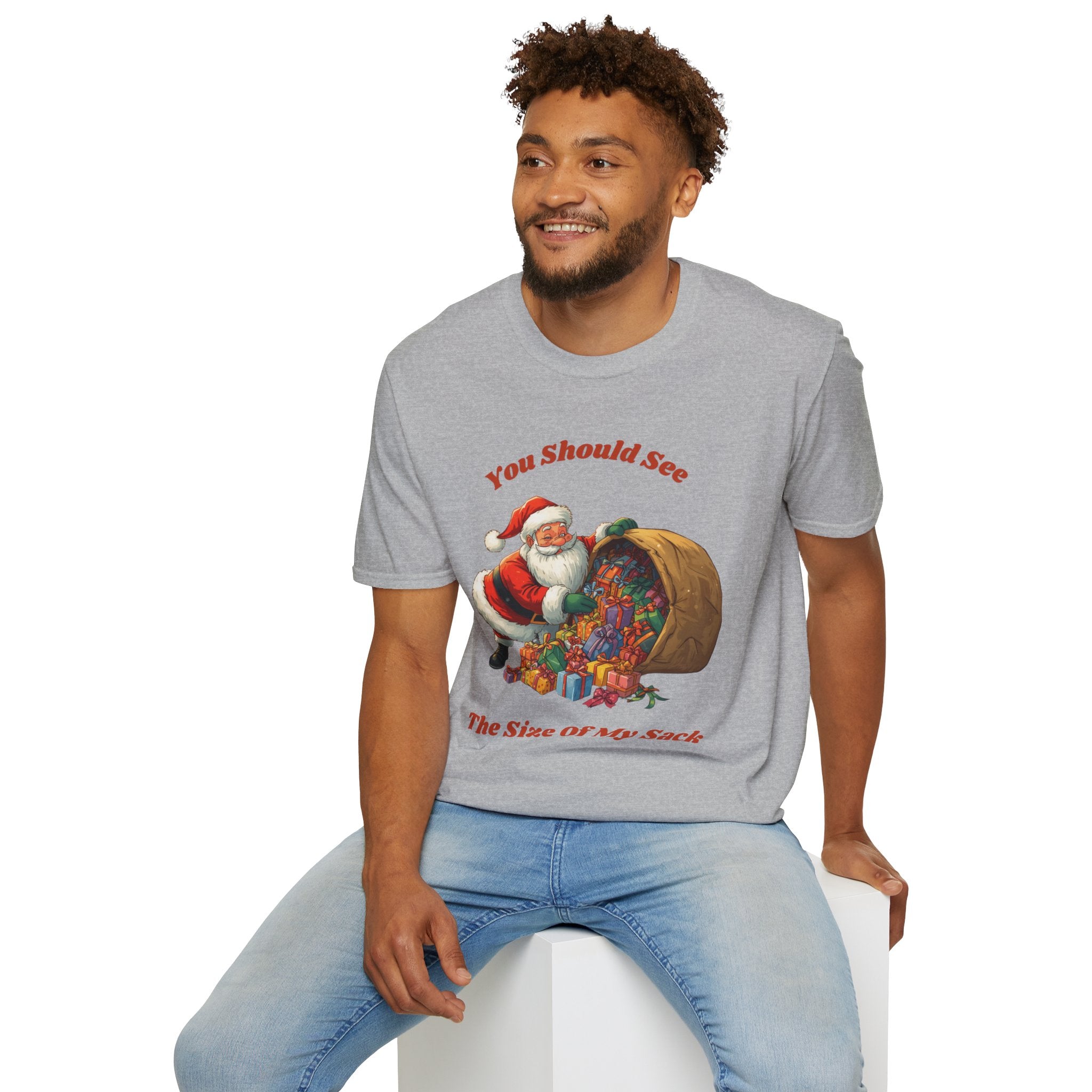 Adult Themed Santa with Sack T-Shirt - 'You Should See The Size Of My Sack' Christmas Attire