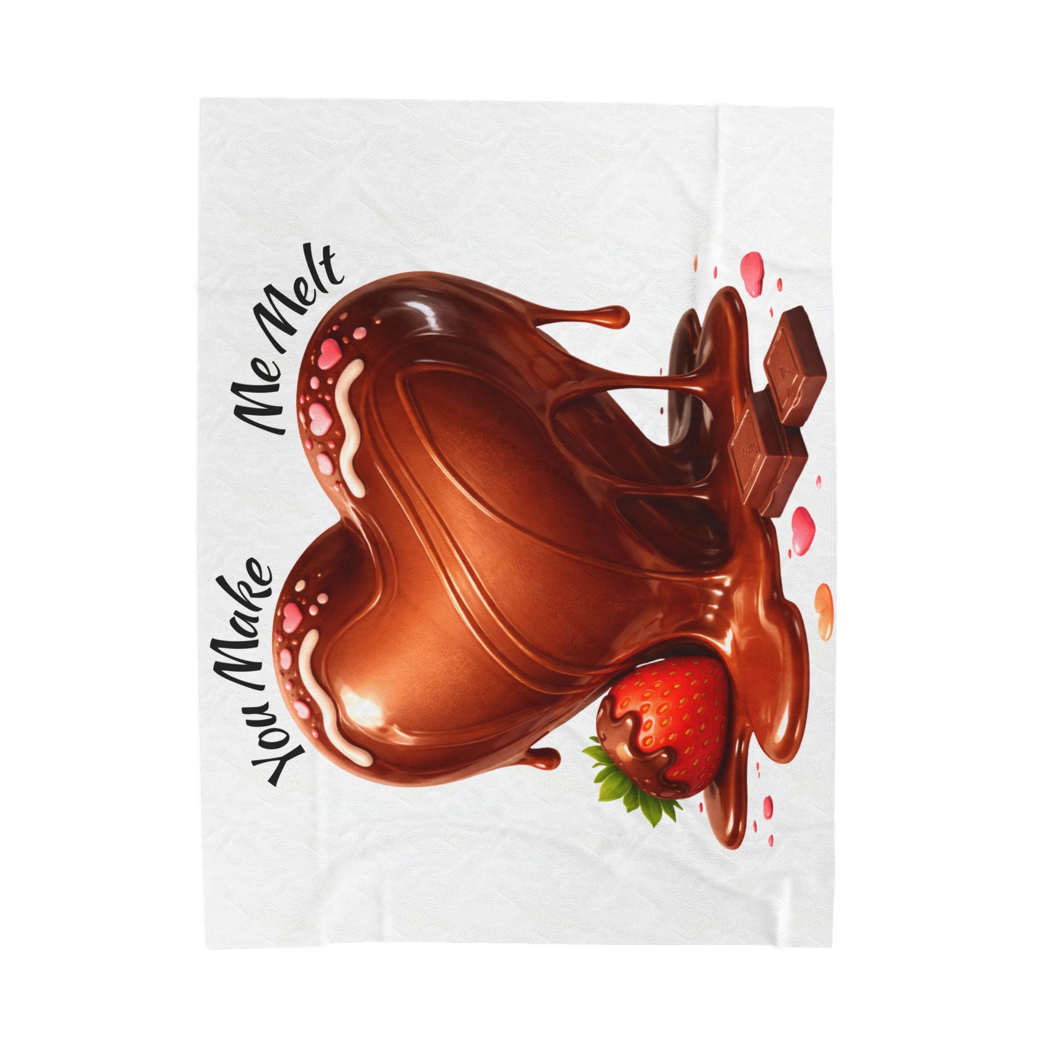 You Make Me Melt Chocolate Heart & Strawberry Velveteen Plush Blanket — Valentine’s Throw