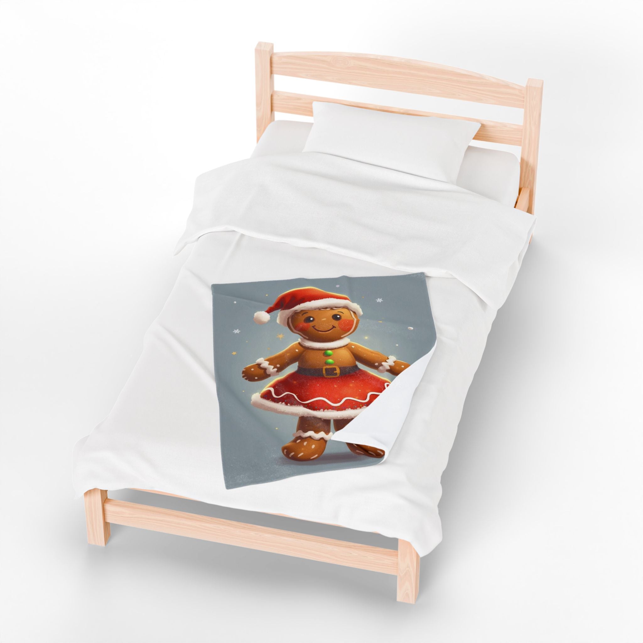Gingerbread Girl Christmas Plush Blanket — Cute Holiday Velveteen Throw