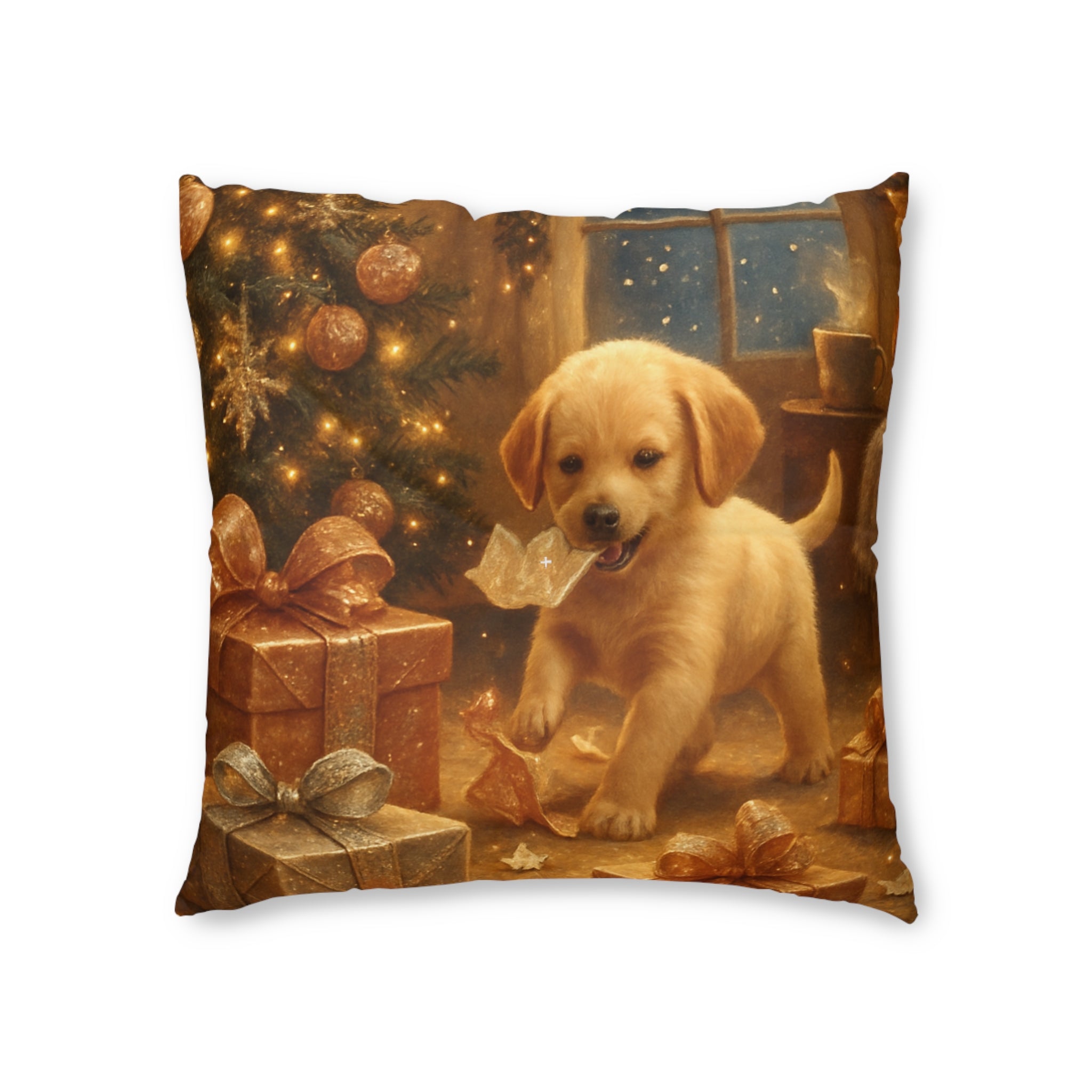 Holiday Puppy Decorative Pillow — Cute Labrador Christmas Gift Pillow