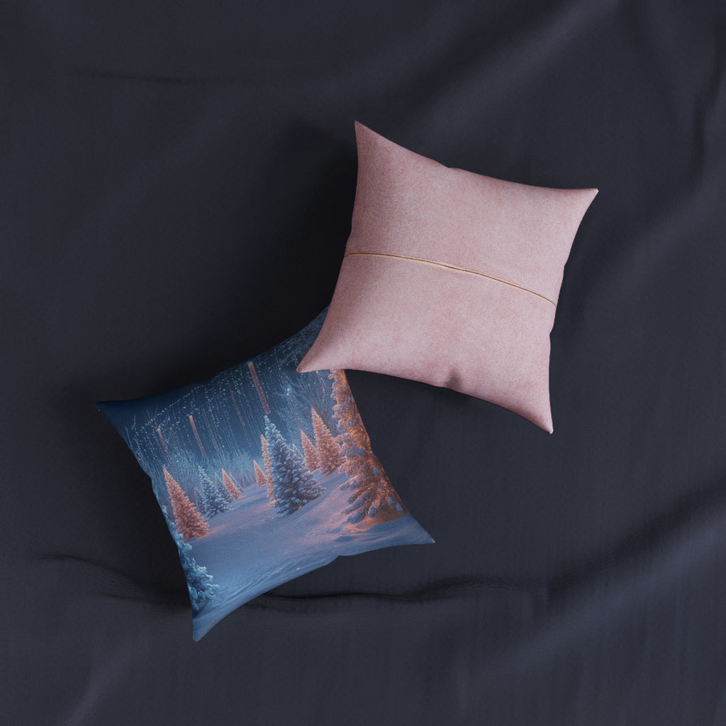 Winter Wonderland Christmas Pillow — Pink-Back Decorative Throw Pillow