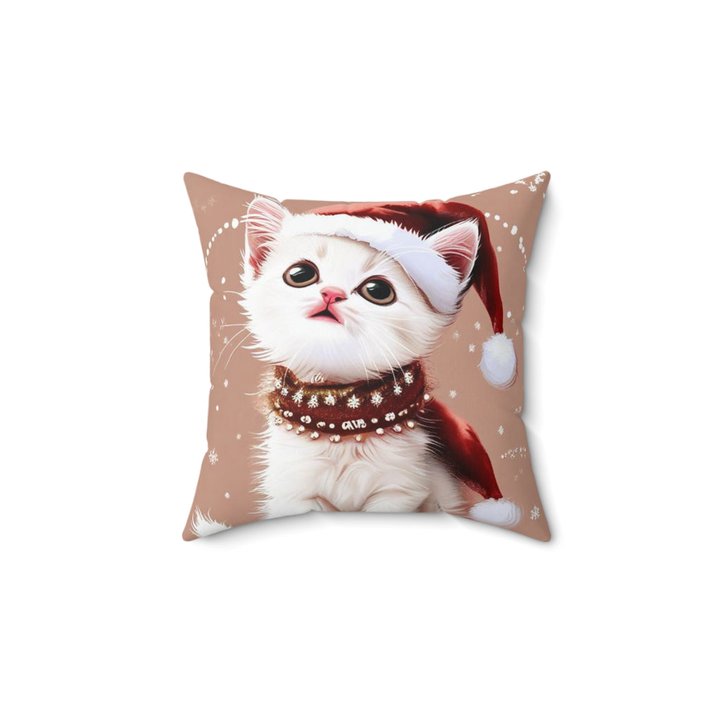 Christmas Kitten Throw Pillow — Cute Cat in Santa Hat Holiday Decor