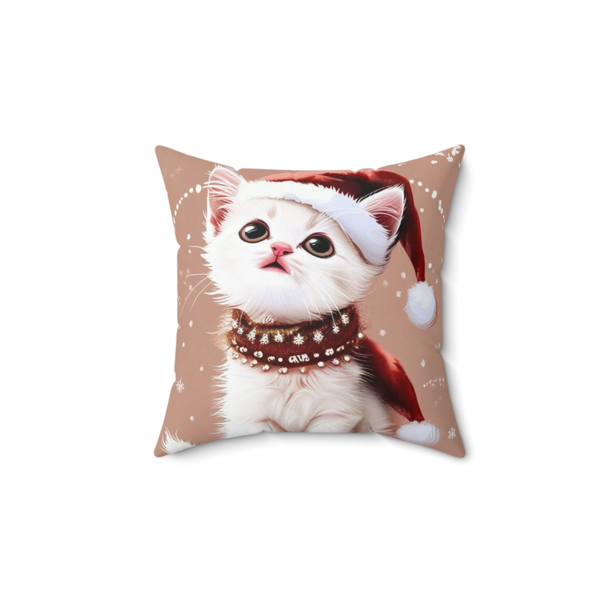 Christmas Kitten Throw Pillow — Cute Cat in Santa Hat Holiday Decor