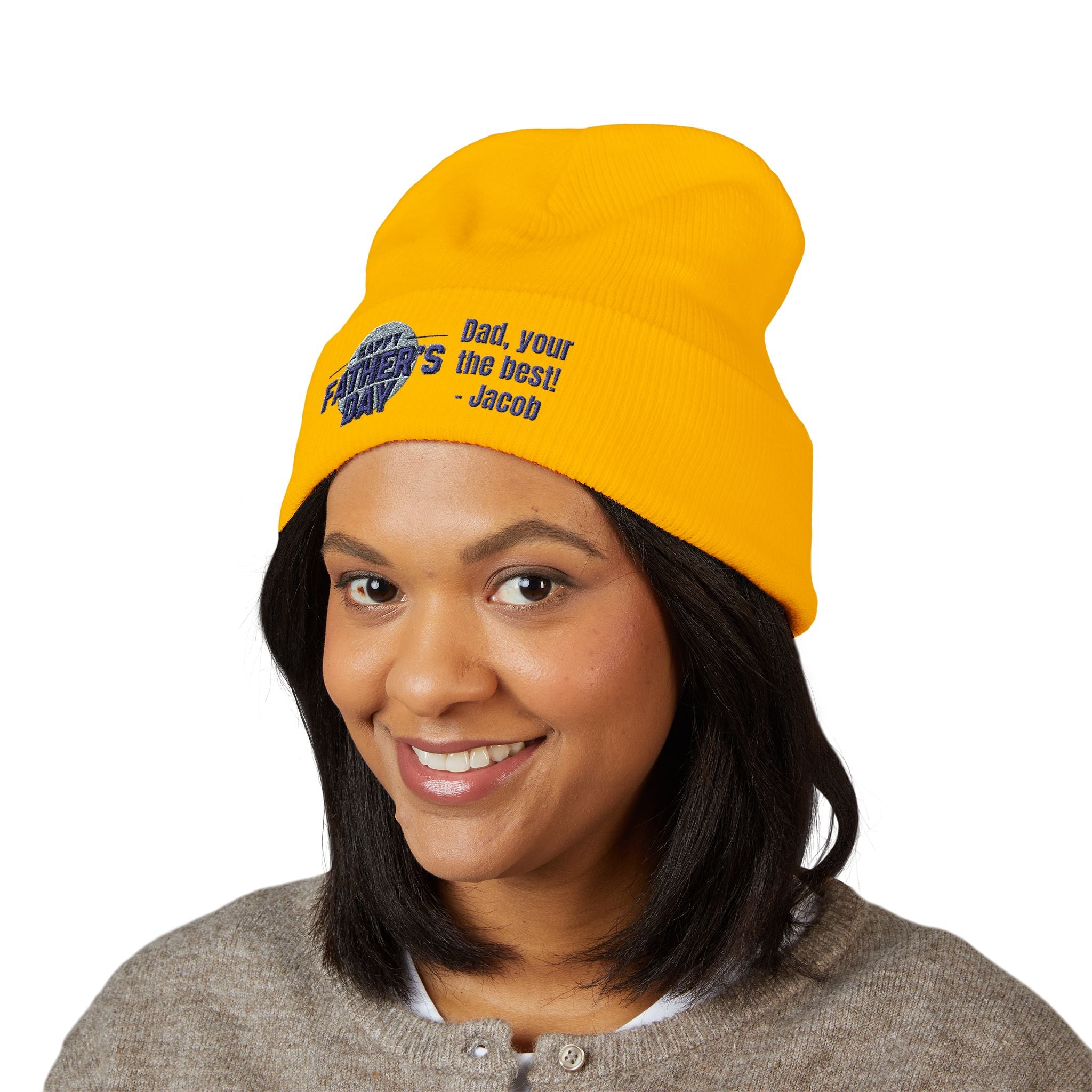 Embroidered "Happy Father's Day" Cuffed Beanie — Personalized Dad Gift