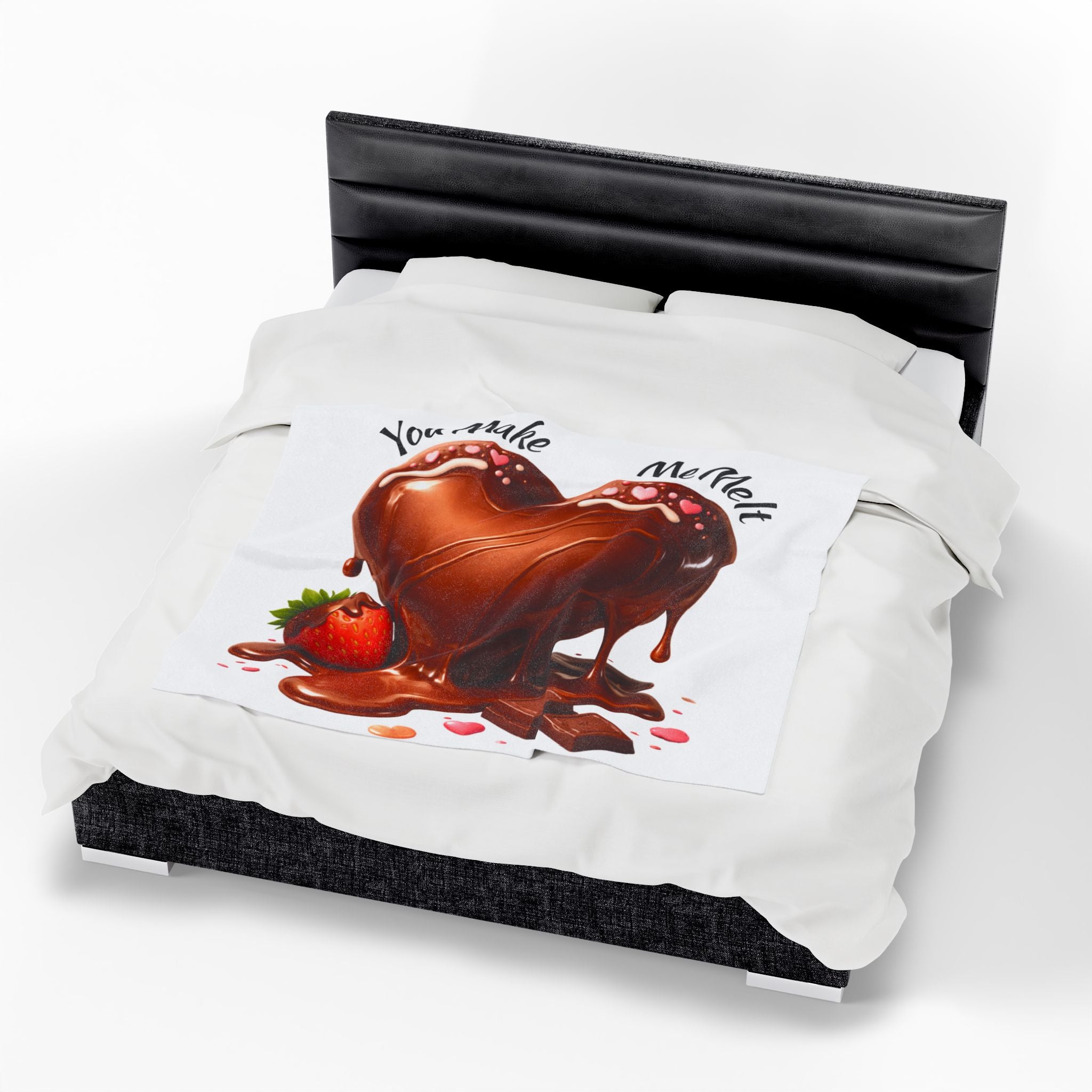 You Make Me Melt Chocolate Heart & Strawberry Velveteen Plush Blanket — Valentine’s Throw