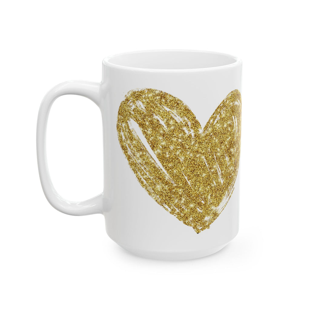 Gold Glitter Heart Ceramic Mug — Sparkling Love Coffee Cup (11oz & 15oz)