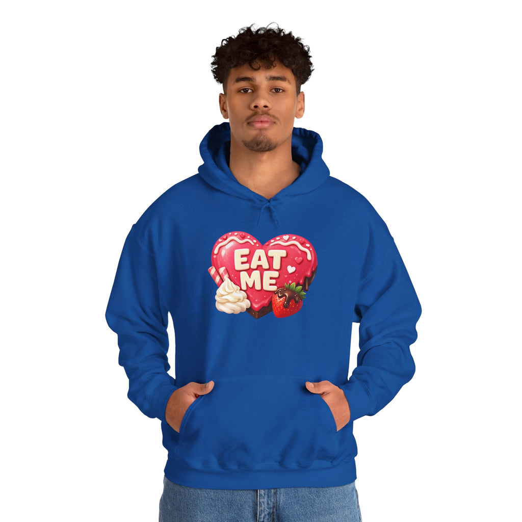 Eat Me Heart Graphic Hoodie — Strawberry Cream Dessert Design