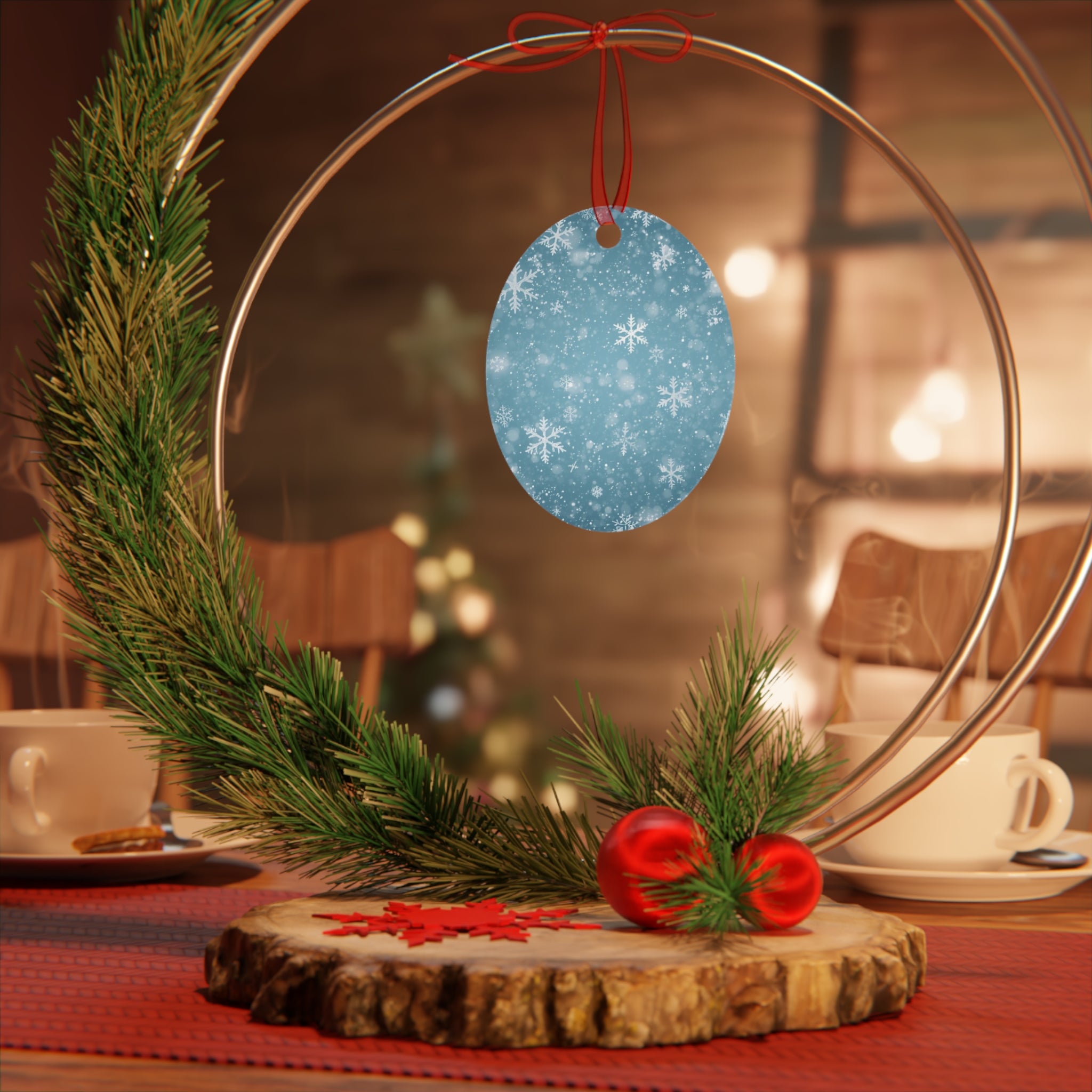 Snowflake Bell Metal Ornament — Blue Winter Holiday Christmas Decoration