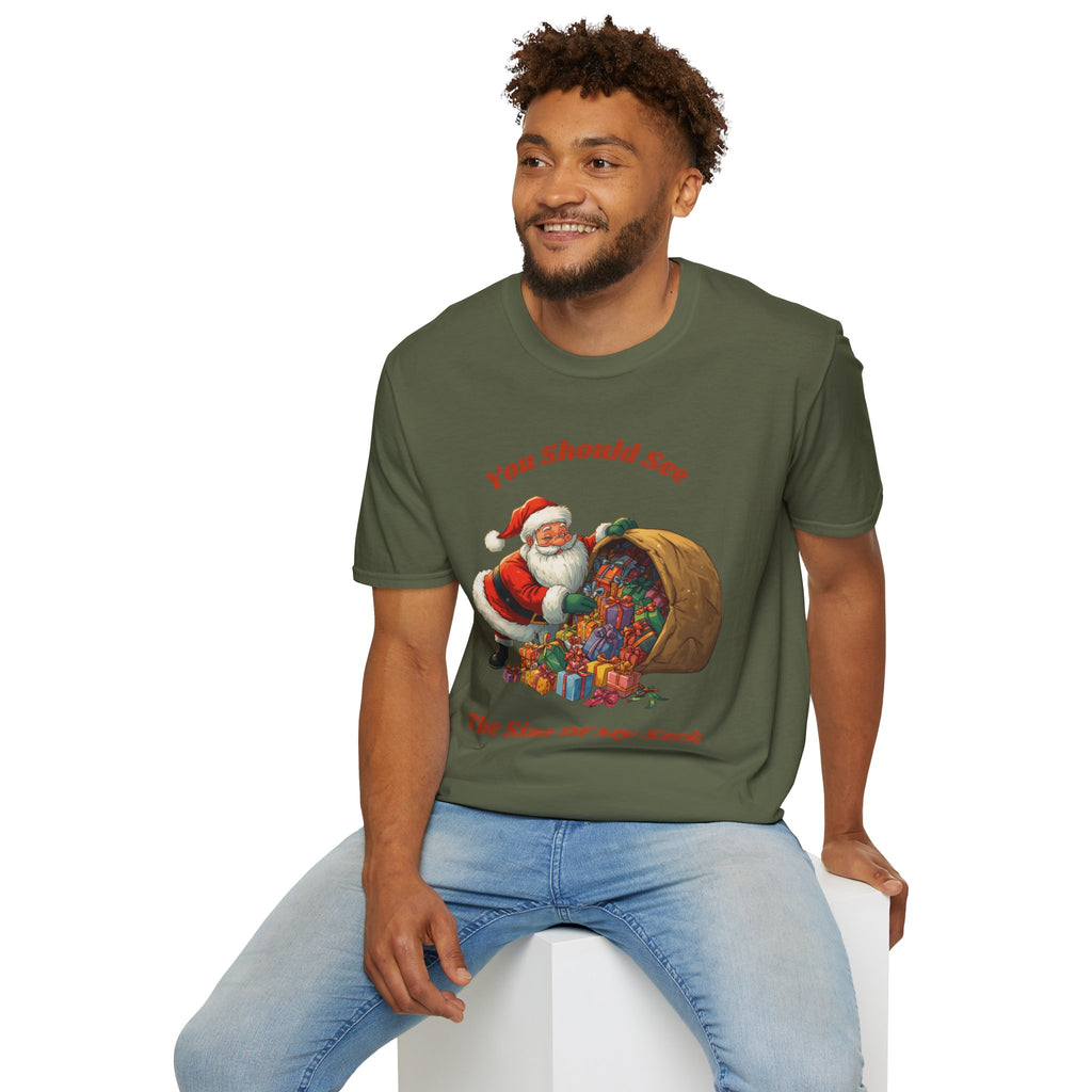 Adult Themed Santa with Sack T-Shirt - 'You Should See The Size Of My Sack' Christmas Attire