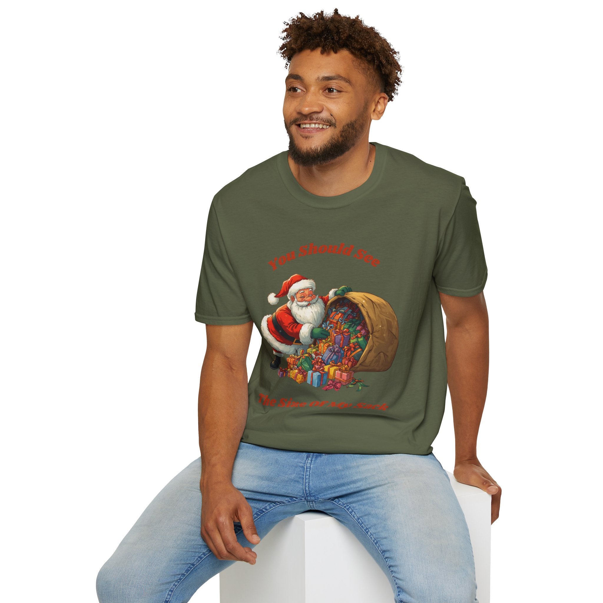 Adult Themed Santa with Sack T-Shirt - 'You Should See The Size Of My Sack' Christmas Attire