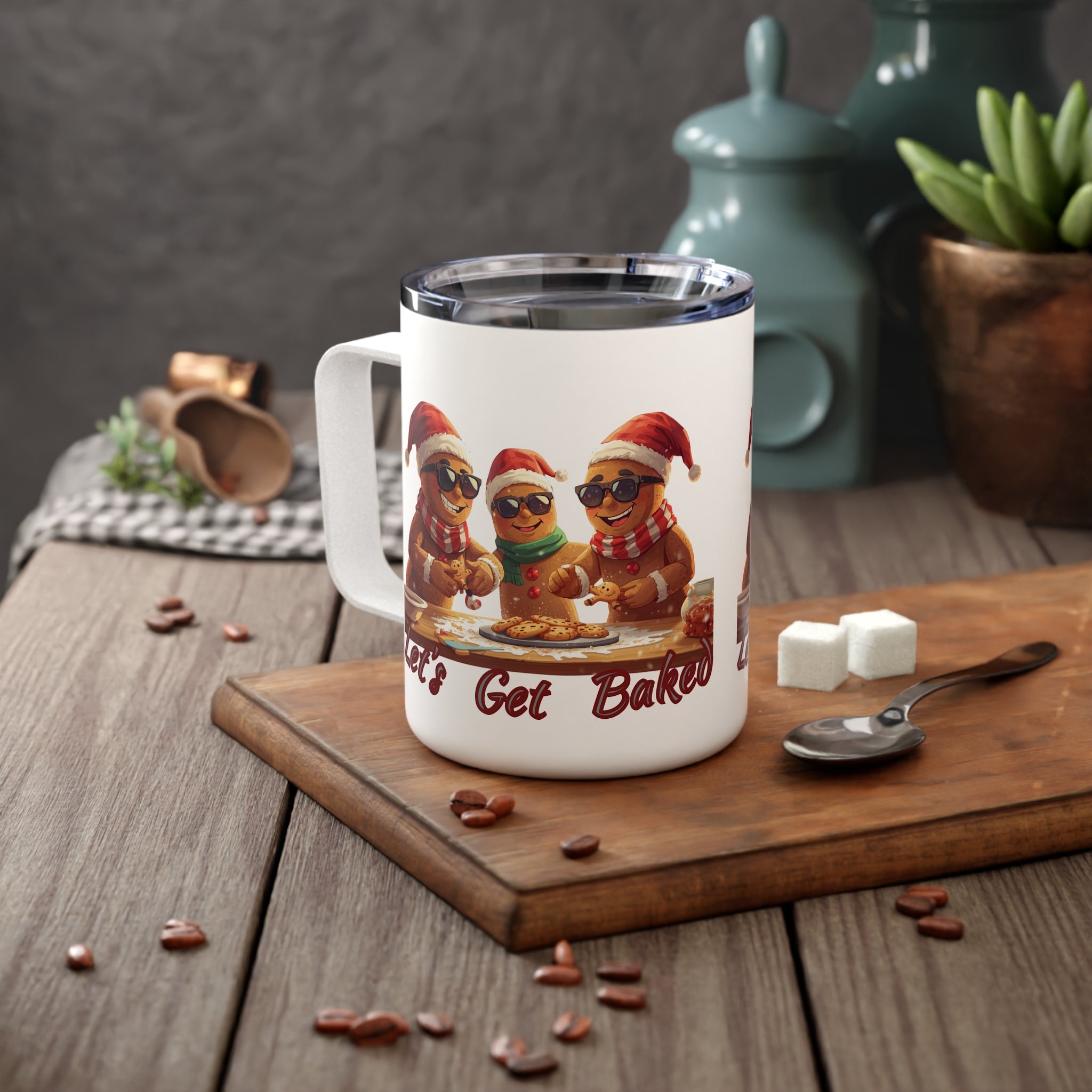 10oz Insulated Adult Themed Coffee Mug - 'Let's Get Baked' Hilarious Holiday Tumbler