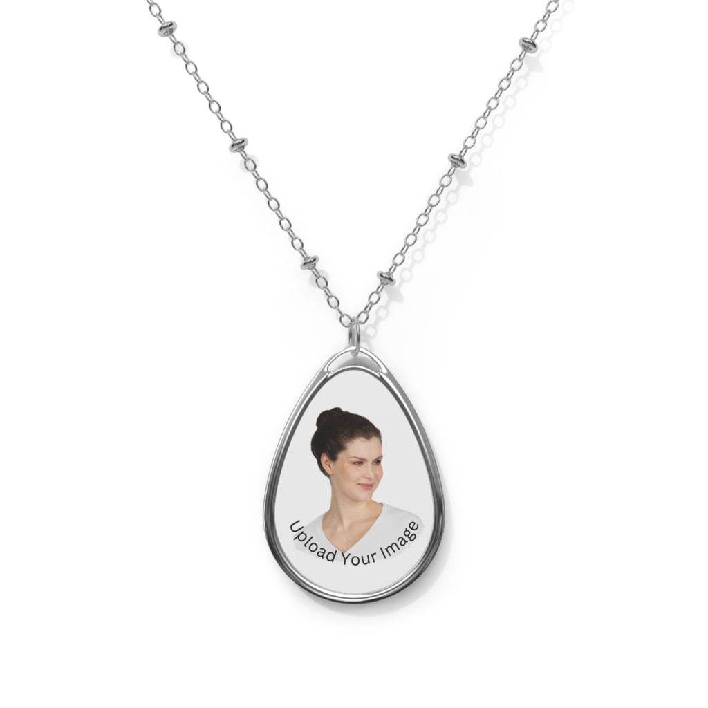 Personalized Oval Photo Necklace — Engraved Teardrop Locket for Women, Custom Picture Jewelry, Memorial Gift