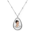 Personalized Oval Photo Necklace — Engraved Teardrop Locket for Women, Custom Picture Jewelry, Memorial Gift
