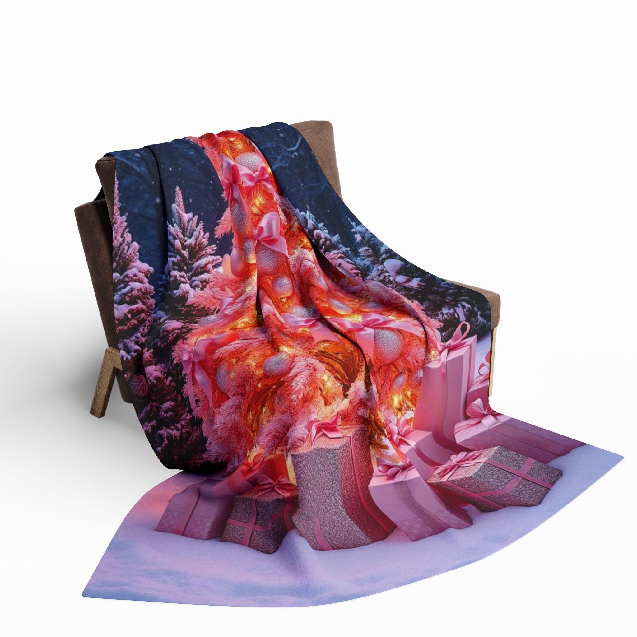 Pink Christmas Tree Fleece Blanket – Festive Holiday Cozy Throw