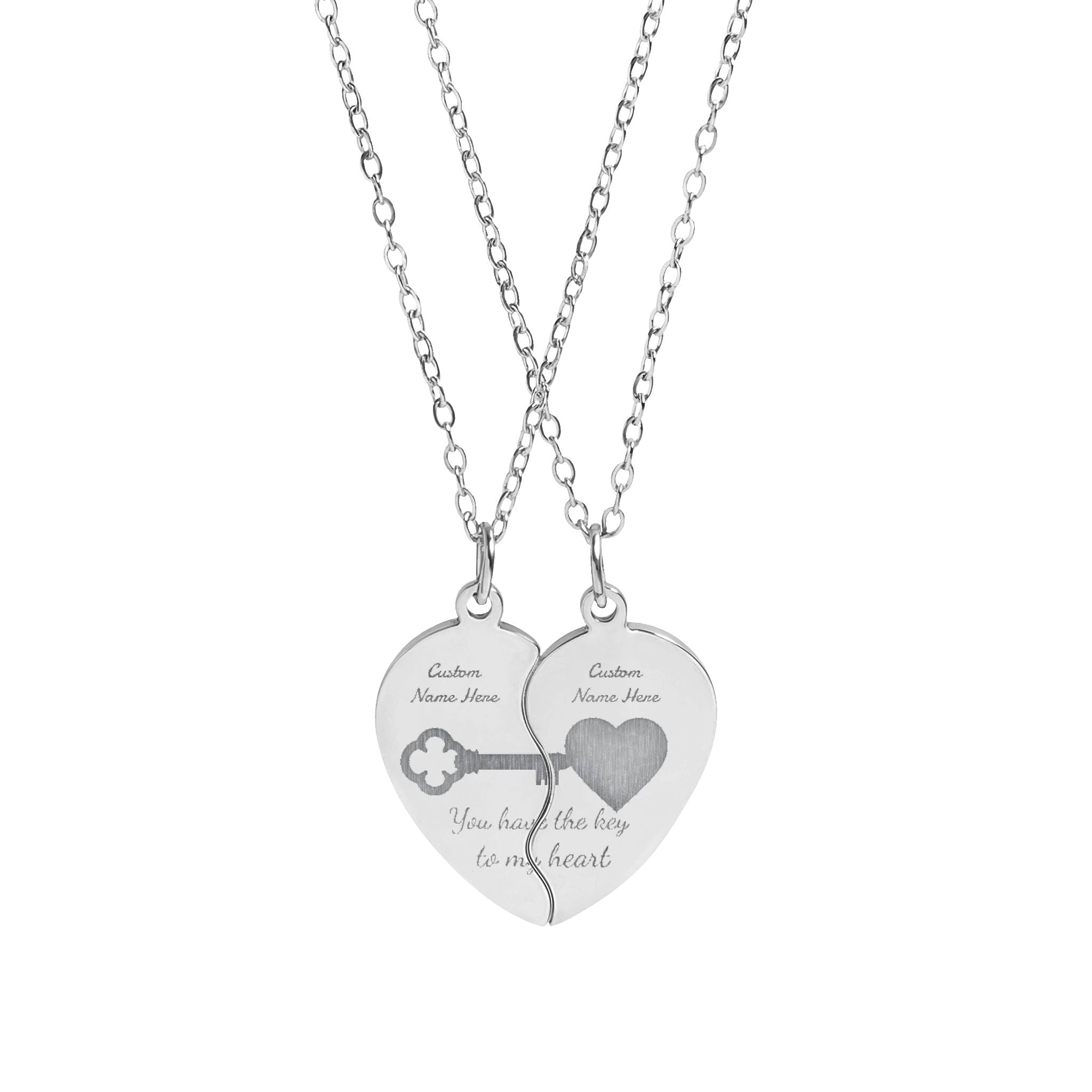 Engravable Break-Apart Heart Necklace Set – Matching Best Friends / Couple Pendant