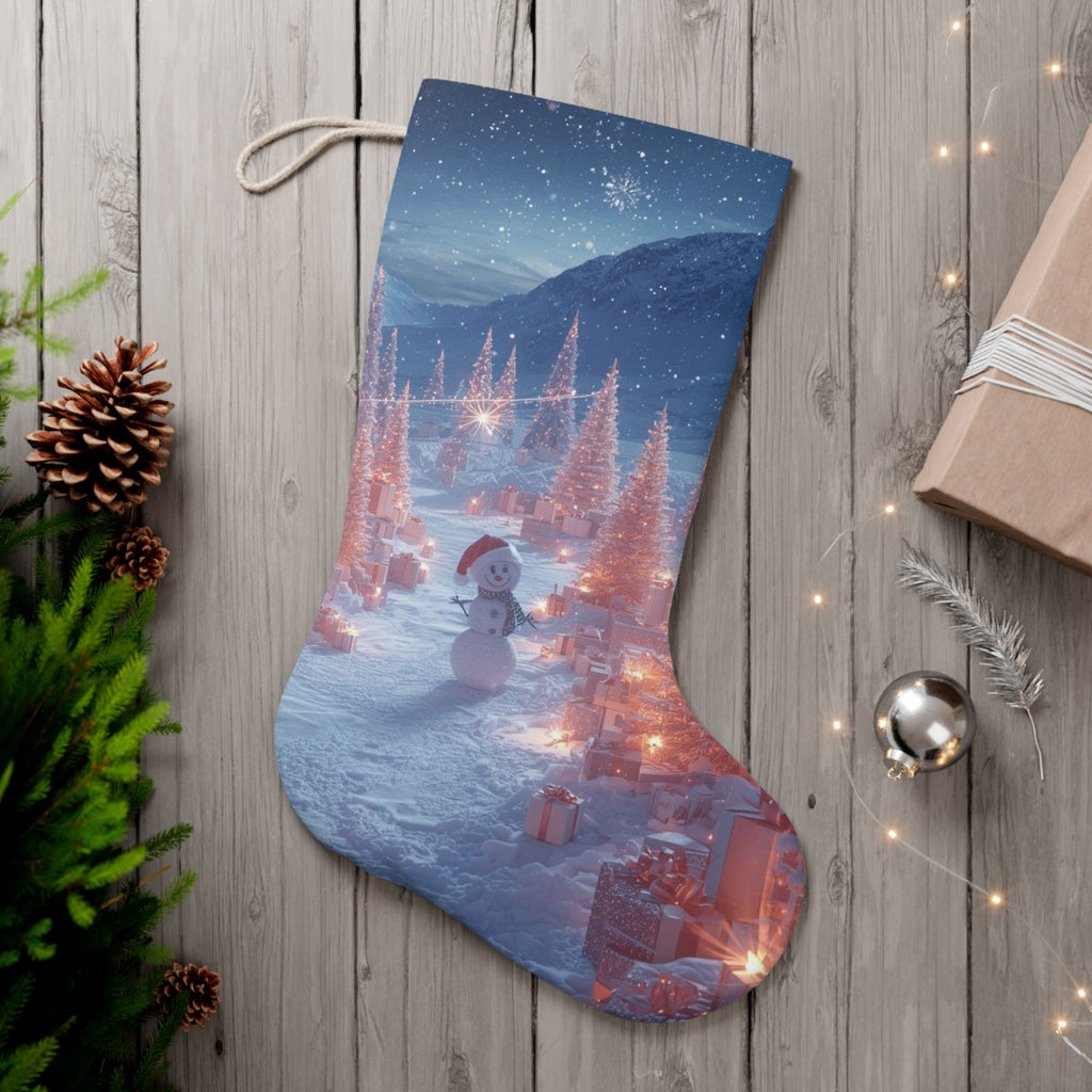 Christmas Stocking – Snowy Village Santa Stocking with Snowman & Gift Scene