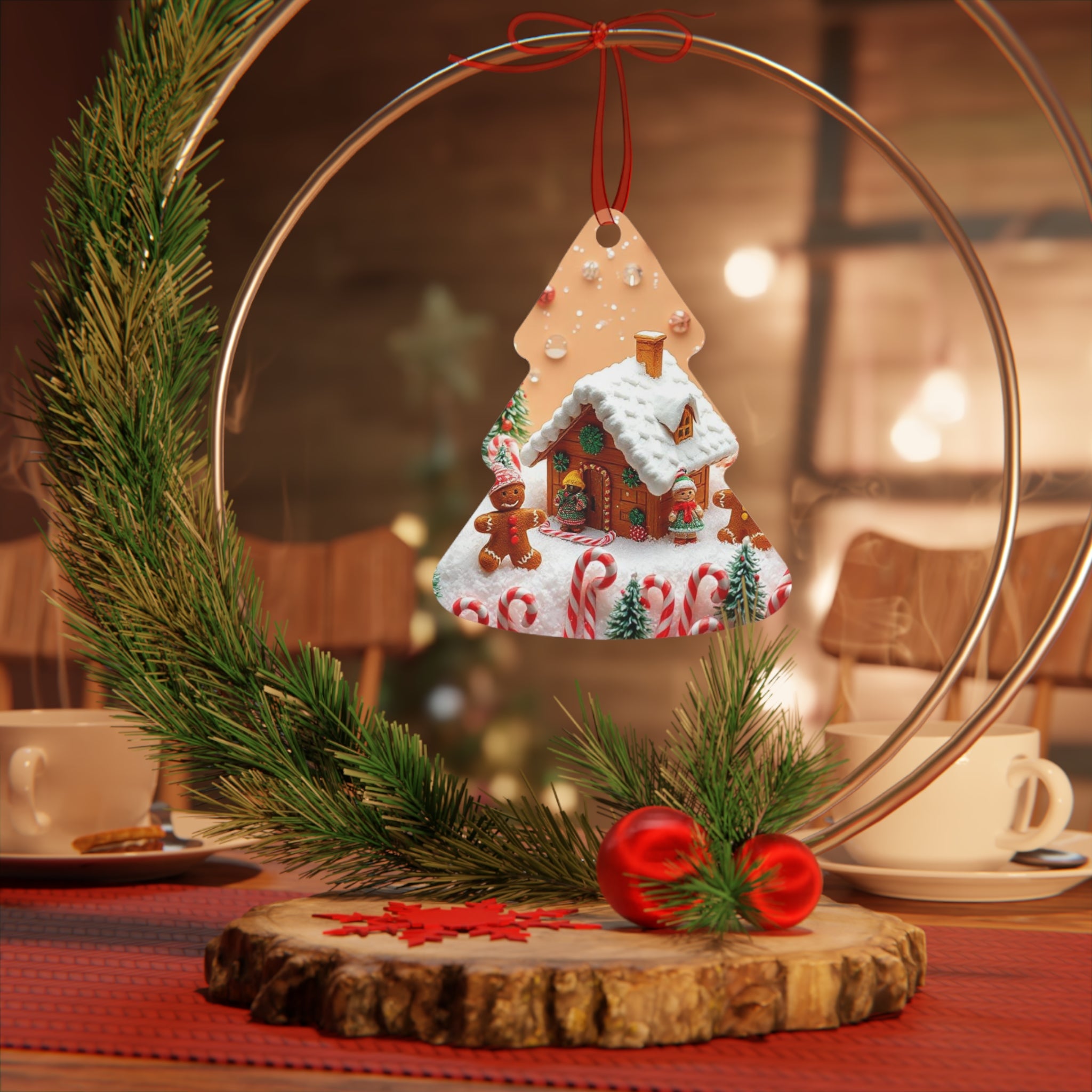 Gingerbread Cottage Metal Ornament — Christmas Bell Holiday Decoration