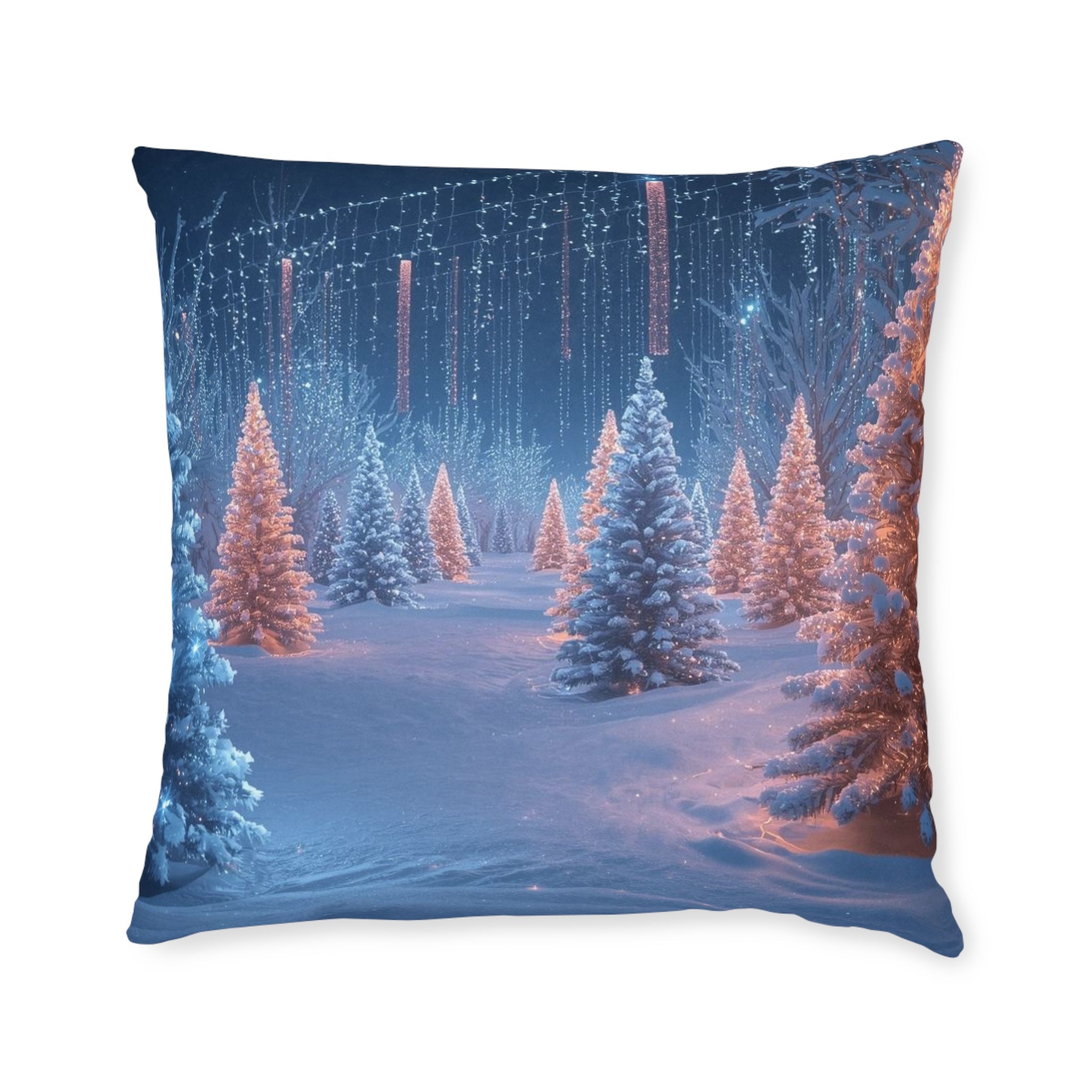 Winter Wonderland Christmas Pillow — Pink-Back Decorative Throw Pillow