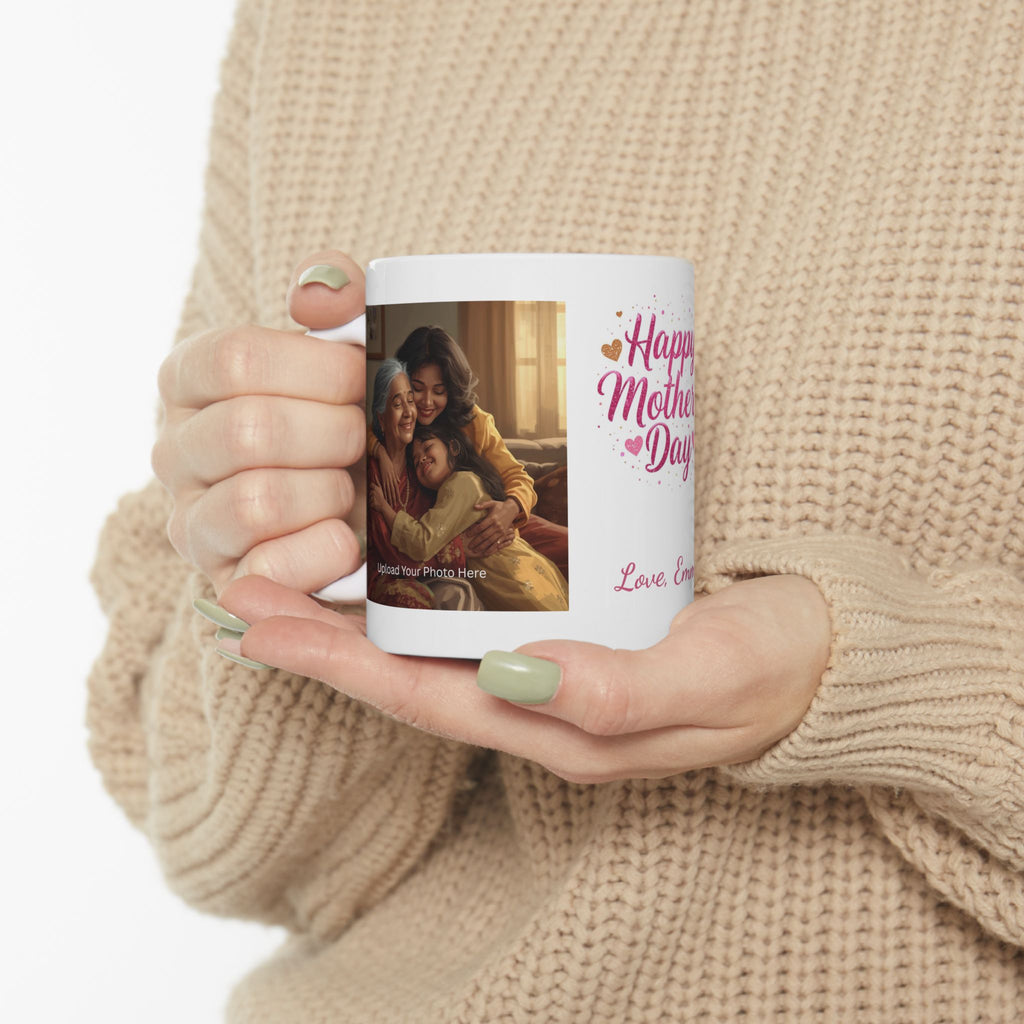 Mother's Day Photo Mug - "Happy Mother's Day" Personalized Ceramic Coffee Cup (11oz)