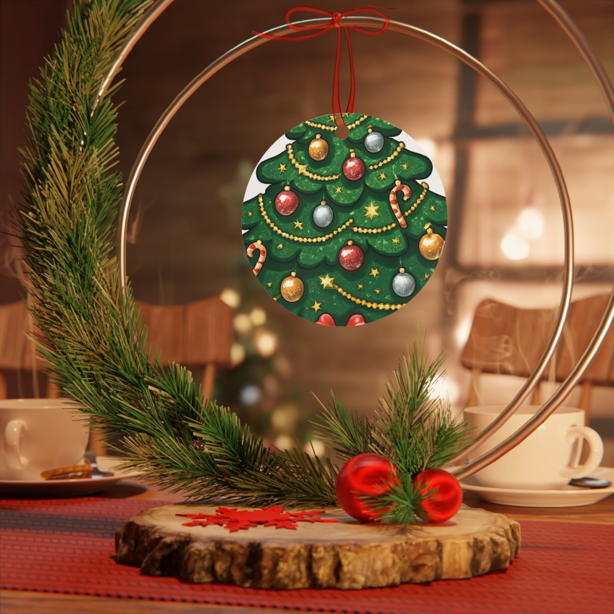 Bell Metal Ornament – Festive Christmas Tree Design with Baubles & Candy Canes