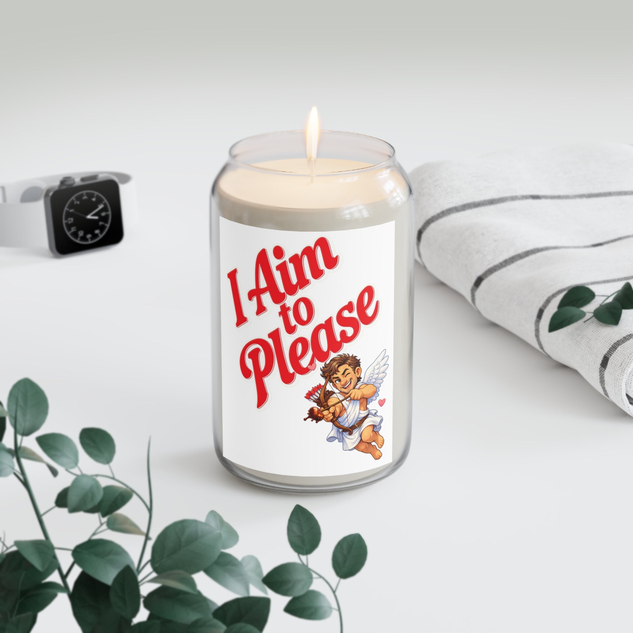 Scented Soy Candle — "I Aim to Please" Valentine Cupid Design (13.75 oz)