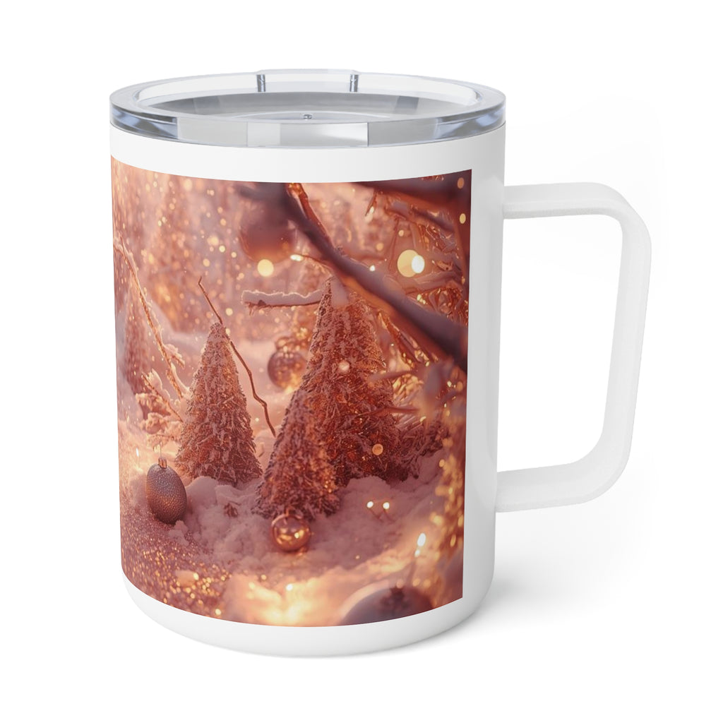 10oz Insulated Coffee Mug — Cozy Winter Fairy Snow Scene