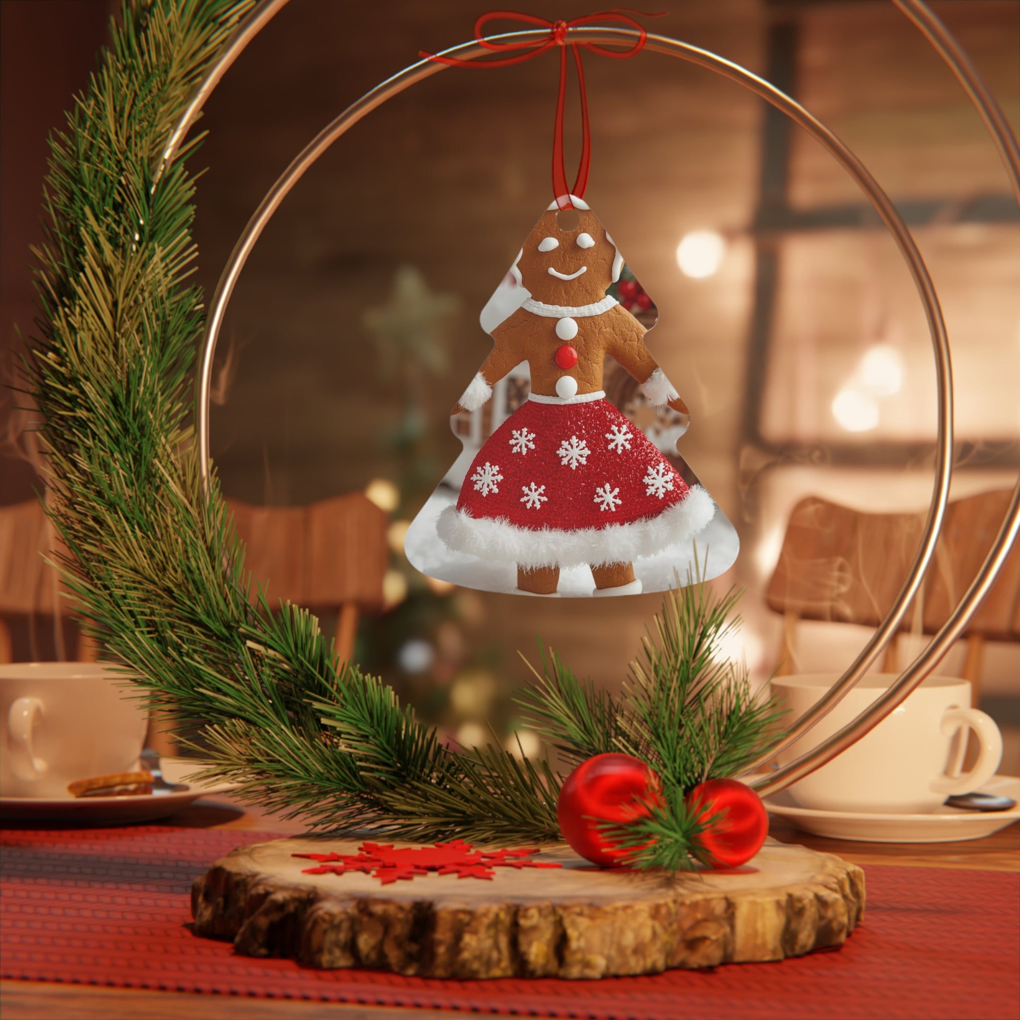 Gingerbread Girl Metal Ornament - Festive Christmas Tree Decoration
