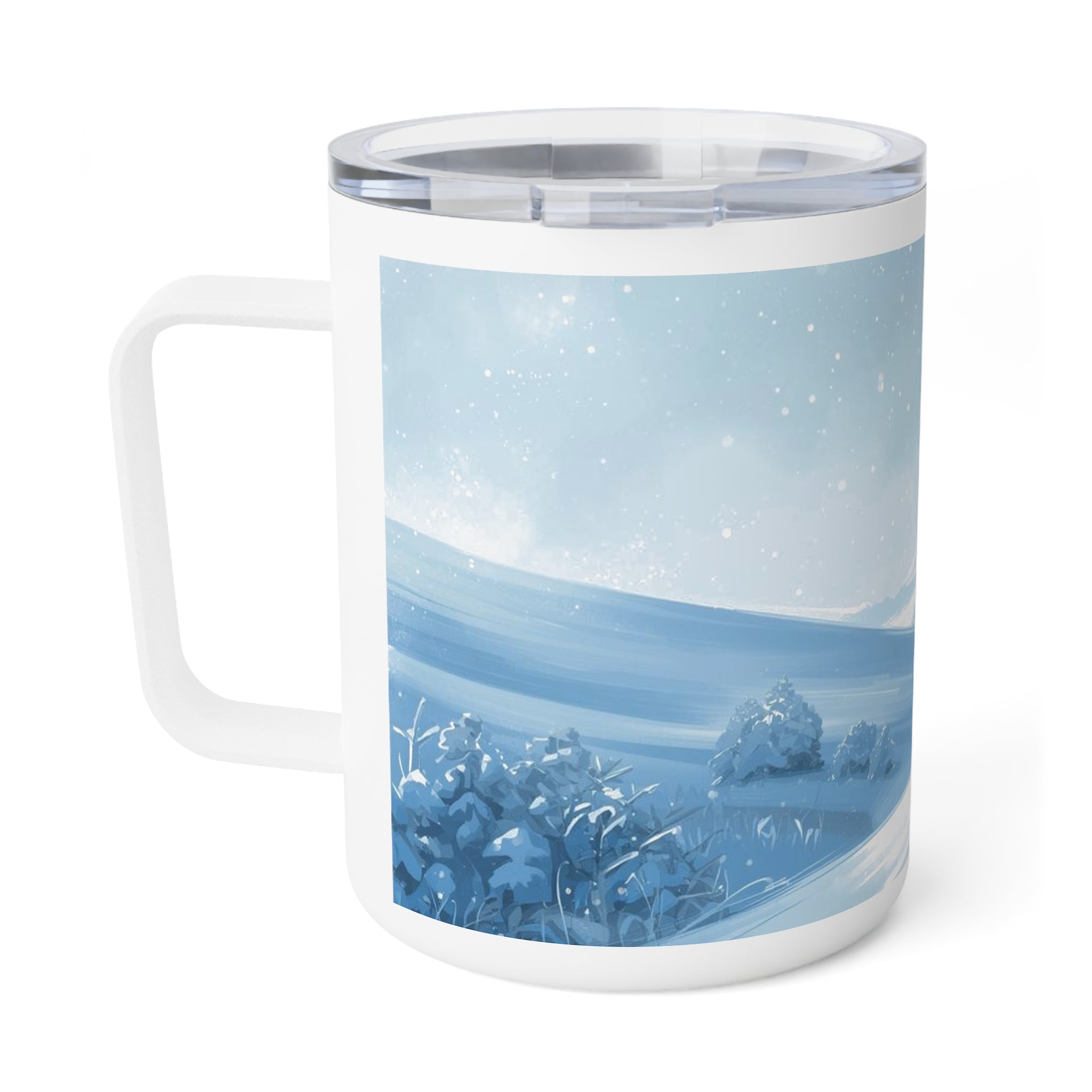 10oz Insulated Coffee Mug — Serene Snowy Winter Landscape Travel Tumbler