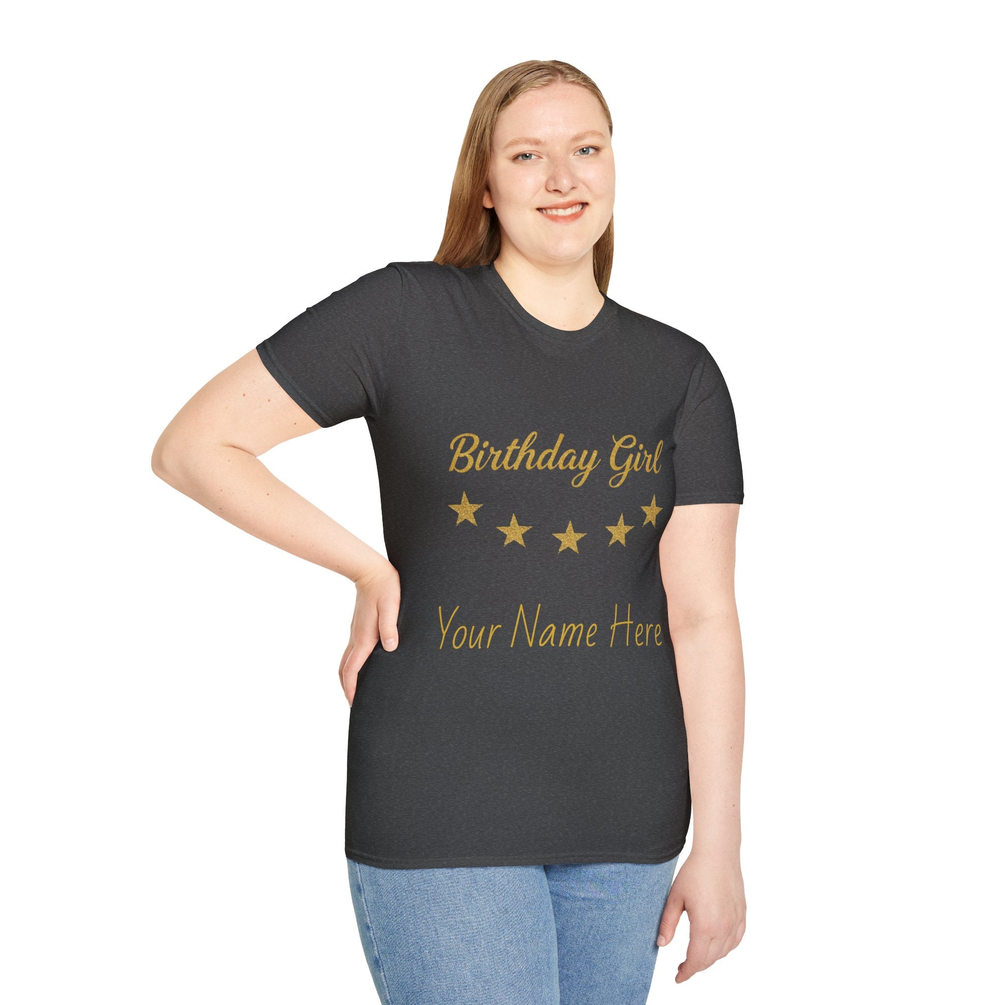 Birthday Girl T‑Shirt — Personalized 'Your Name Here' Gold Stars Tee