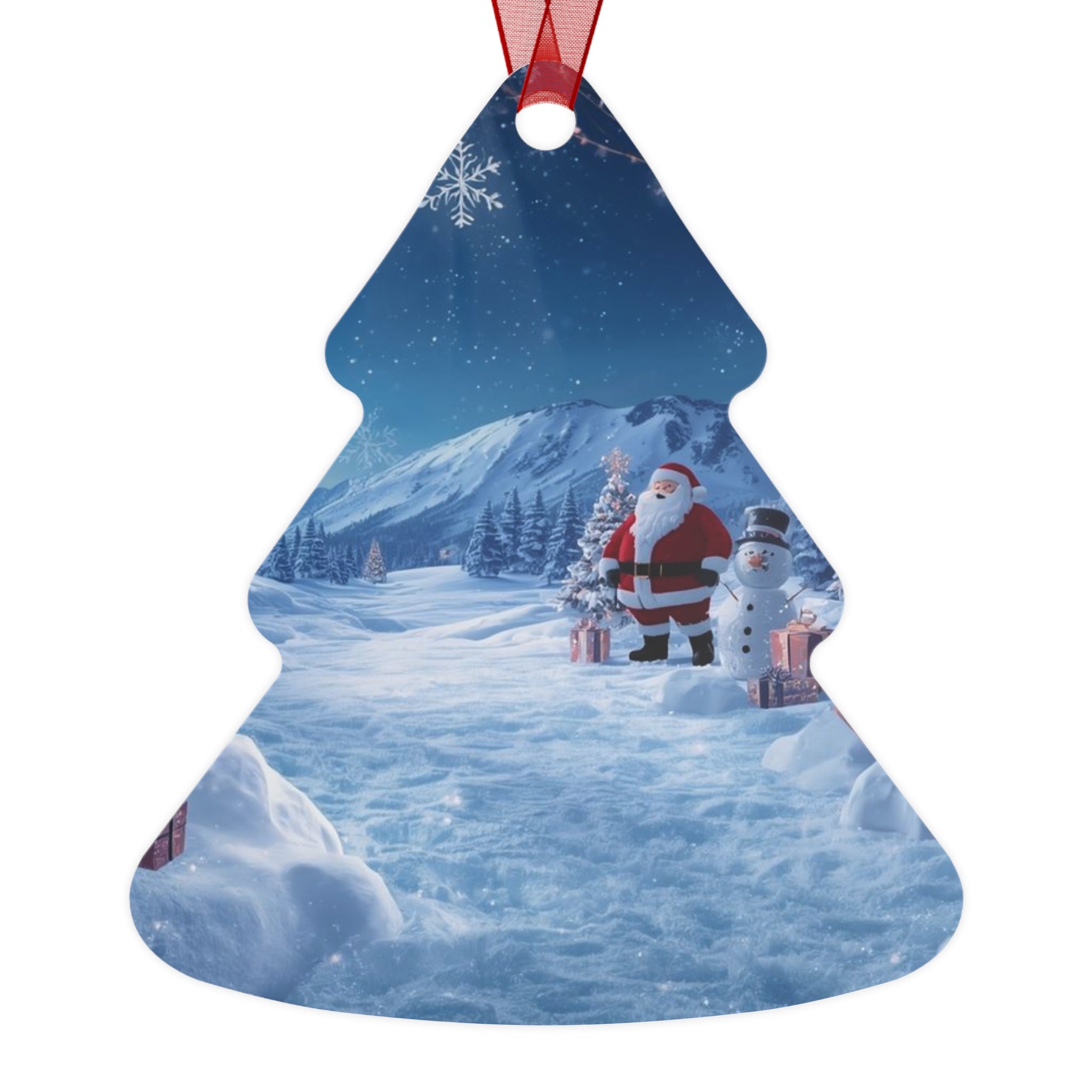 Bell Metal Ornament — Santa in Snowy Mountain Scene Christmas Decoration