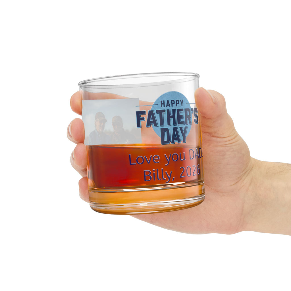 Father's Day Photo Rocks Glass — Personalized 10oz Whiskey Glass (Love You Dad, Custom Name & Year)