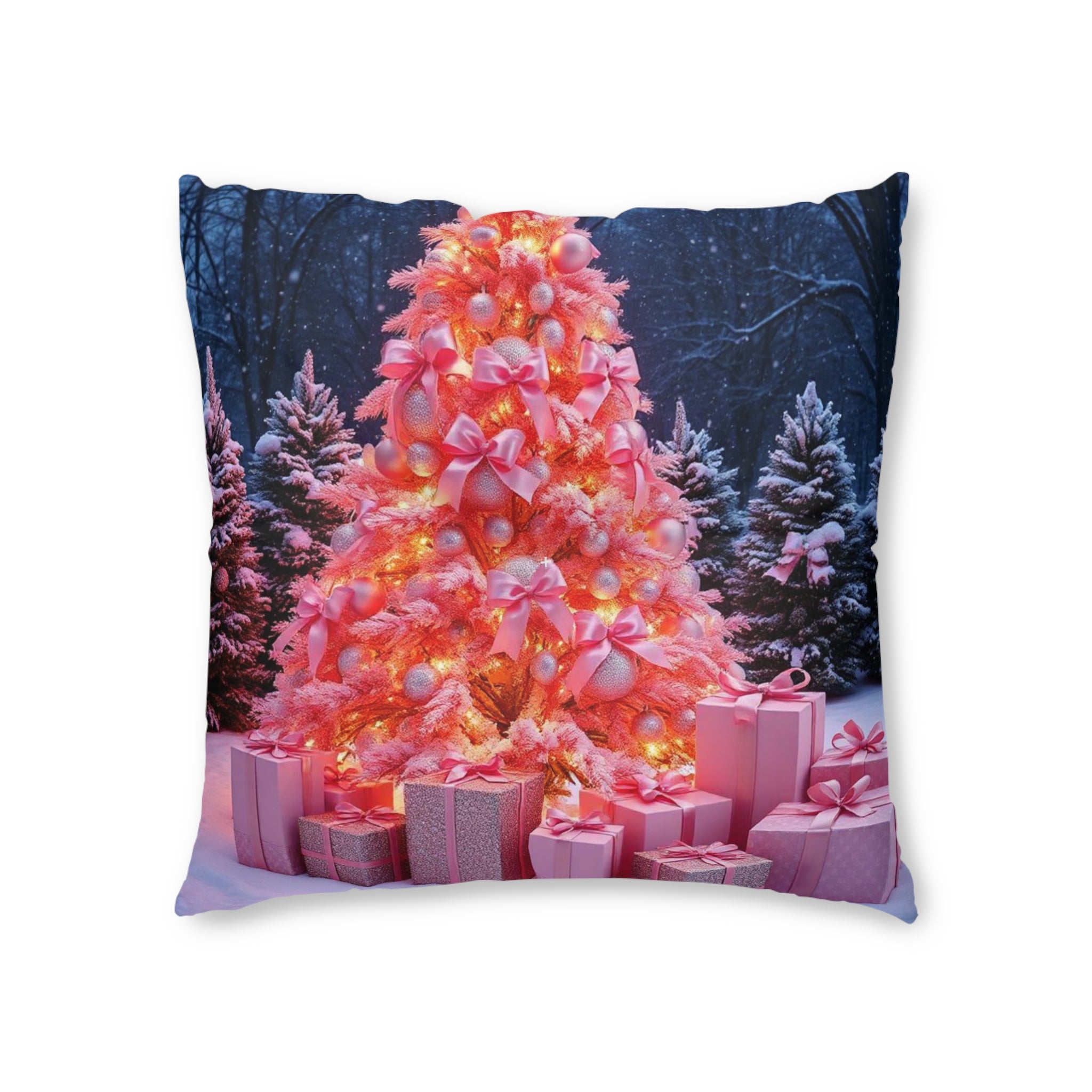 Pink Christmas Tree Floor Pillow — Festive Holiday Decorative Cushion