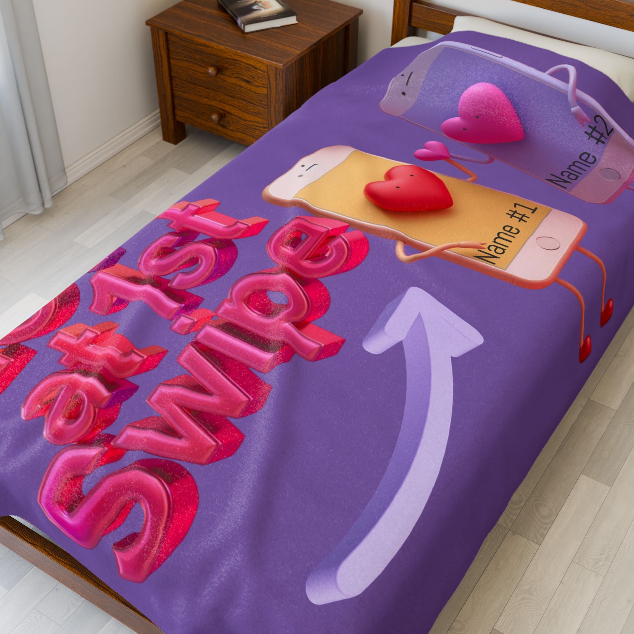 Personalized "Love at First Swipe" Velveteen Plush Blanket
