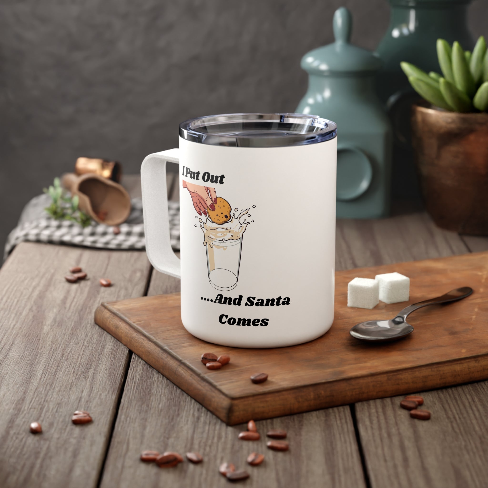 10oz Insulated Coffee Mug – “I Put Out For Santa” Funny Holiday Mug