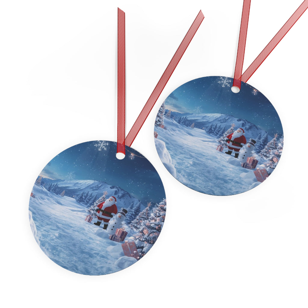 Bell Metal Ornament — Santa in Snowy Mountain Scene Christmas Decoration